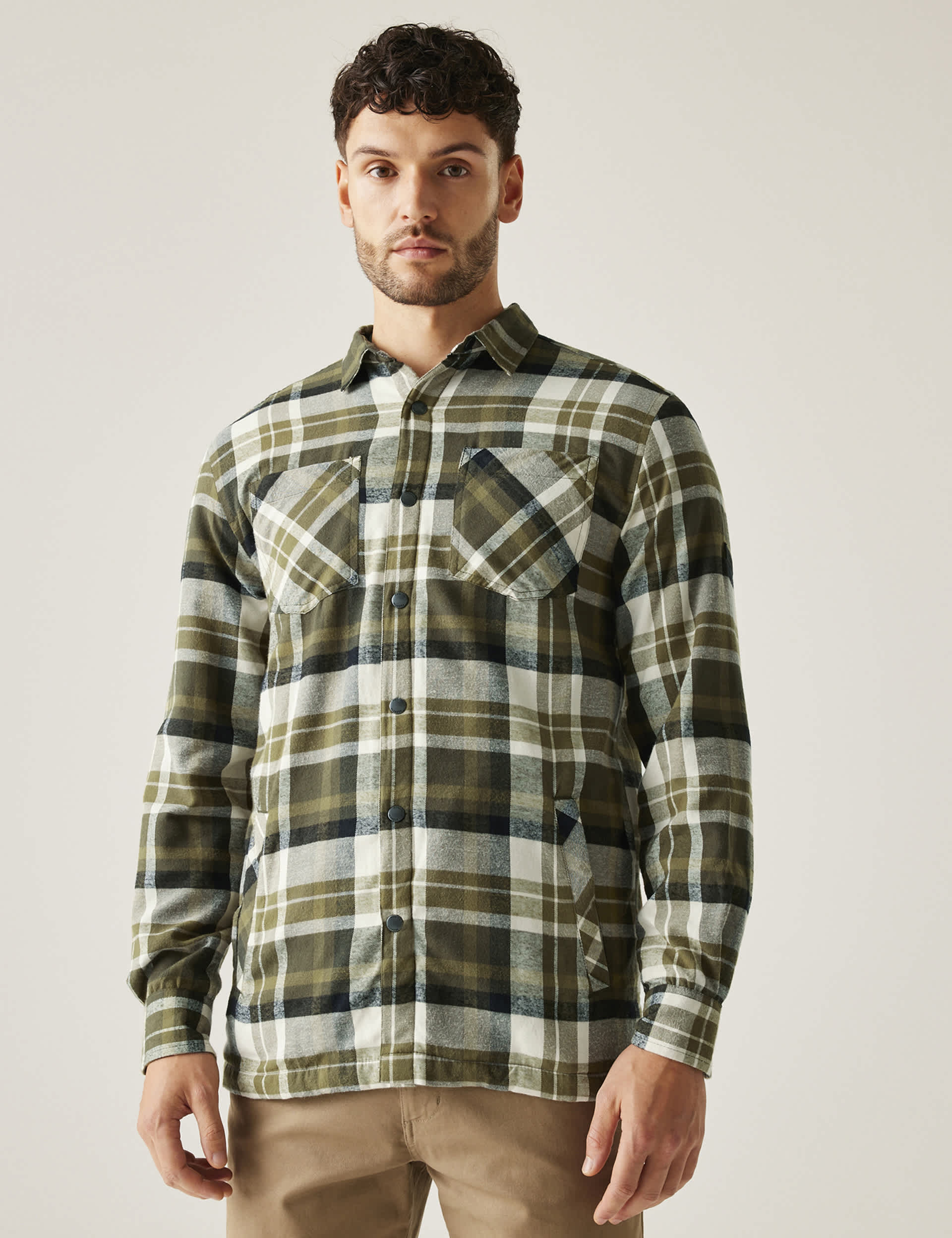 Regatta Men's Thamos Cotton Blend Check Flannel Overshirt - Green, Green,Blue Mix,Green Mix