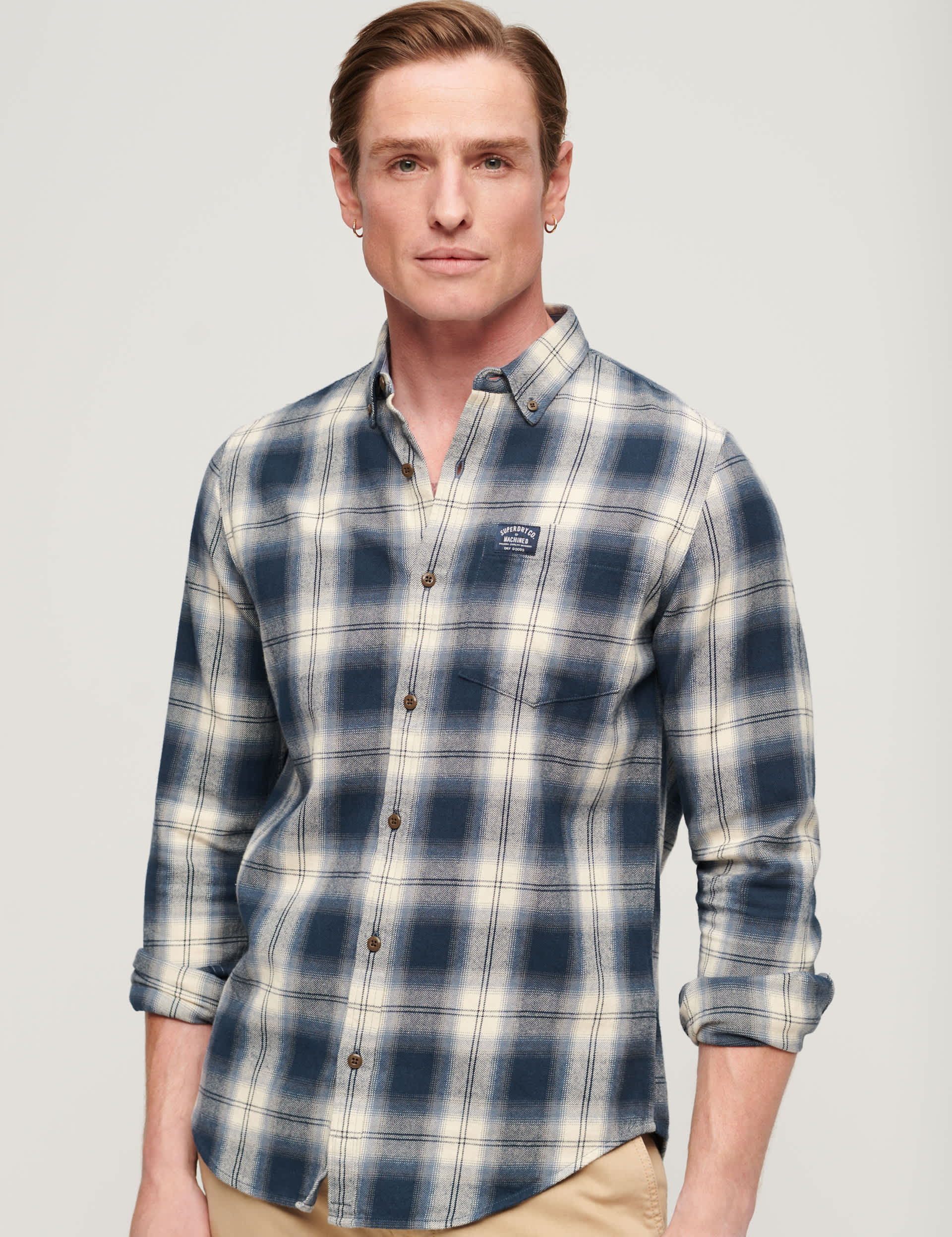 Superdry Men's Pure Cotton Check Flannel Shirt - Navy, Navy