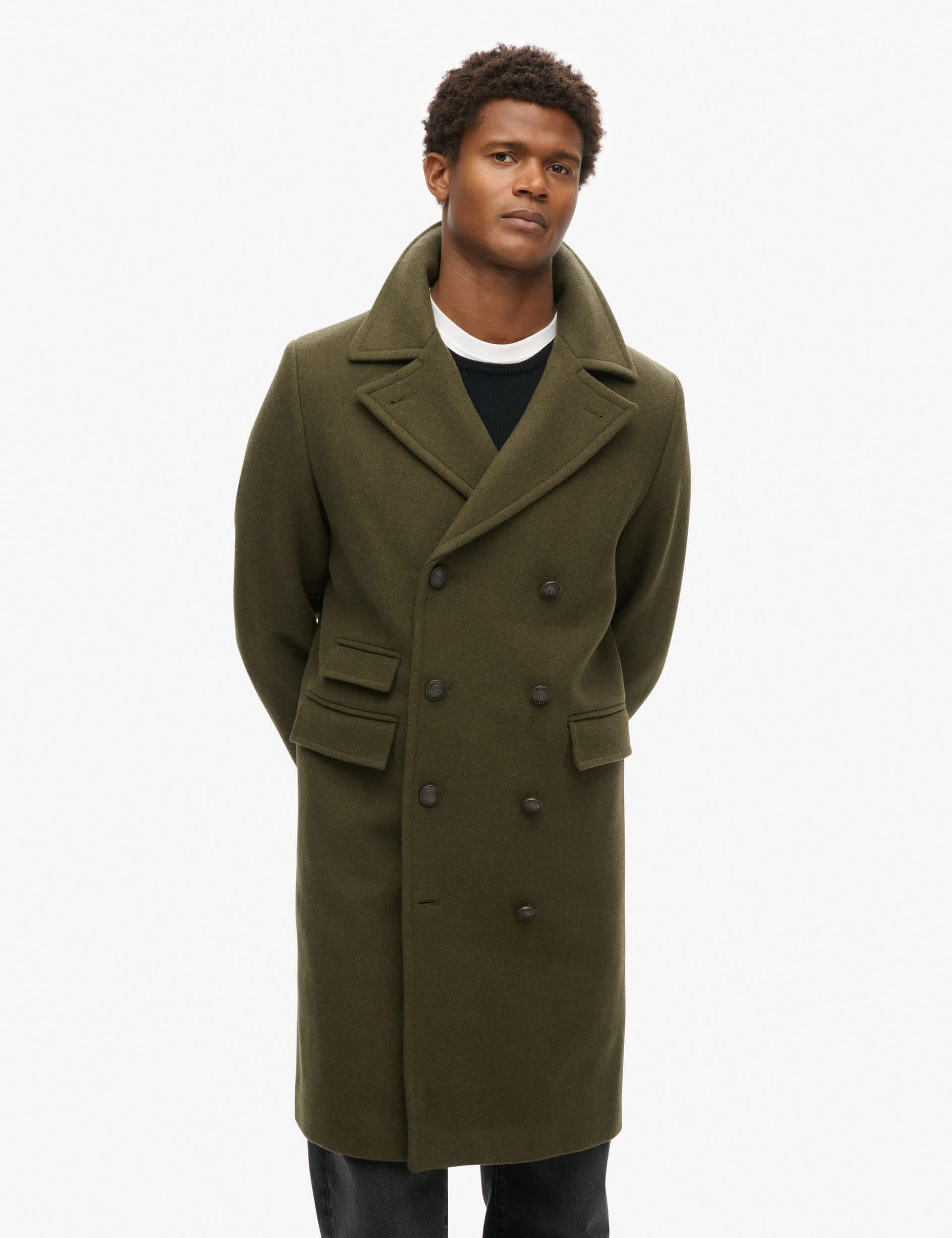 Superdry Men's Wool Rich Double Breasted Trench Coat - XL - Green, Green