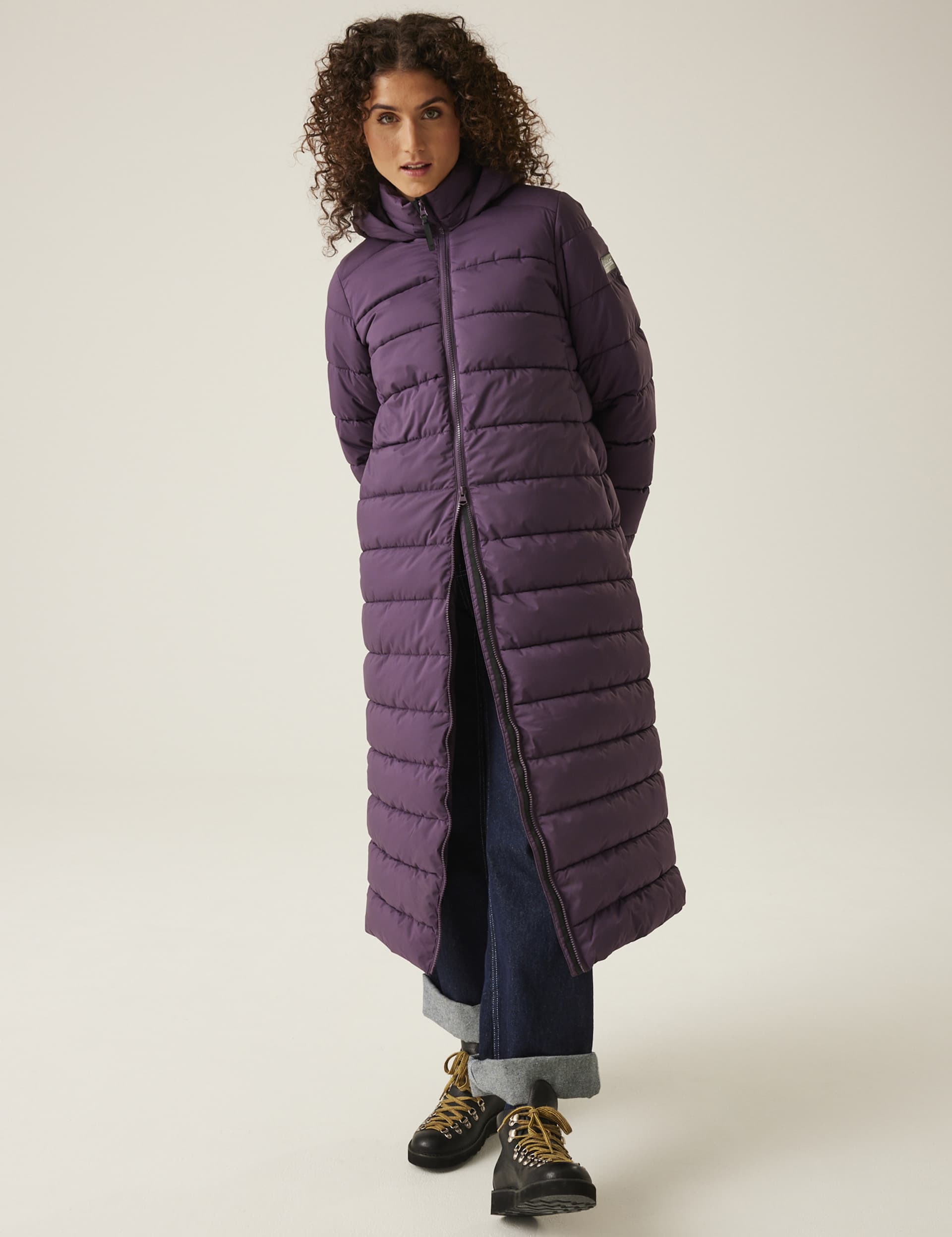 Regatta Women's Elender Padded Longline Puffer Coat - 12 - Purple, Purple,Beige