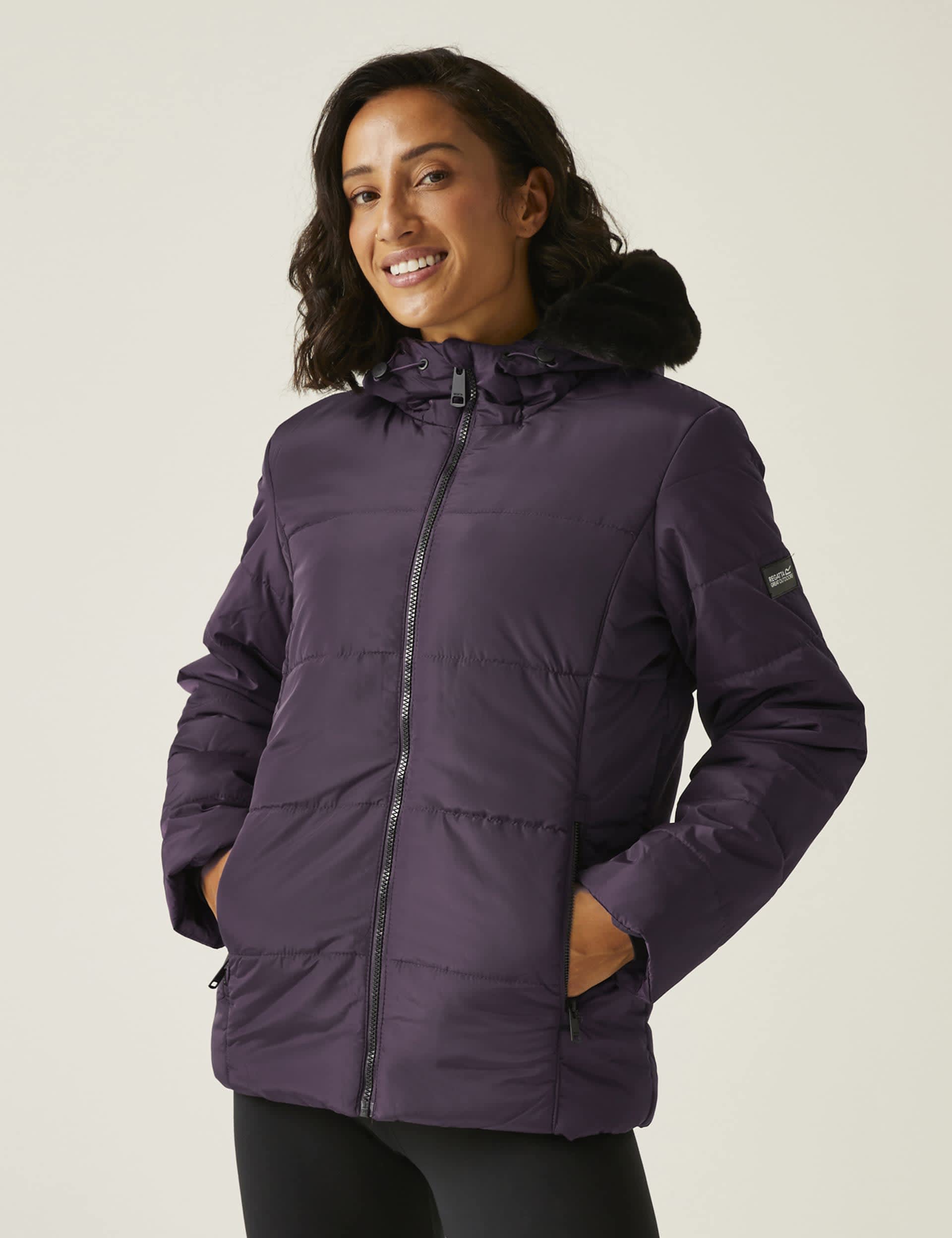 Regatta Women's Winnie Baffle Padded Hooded Raincoat - 12 - Purple, Purple,Black,Brown,Navy