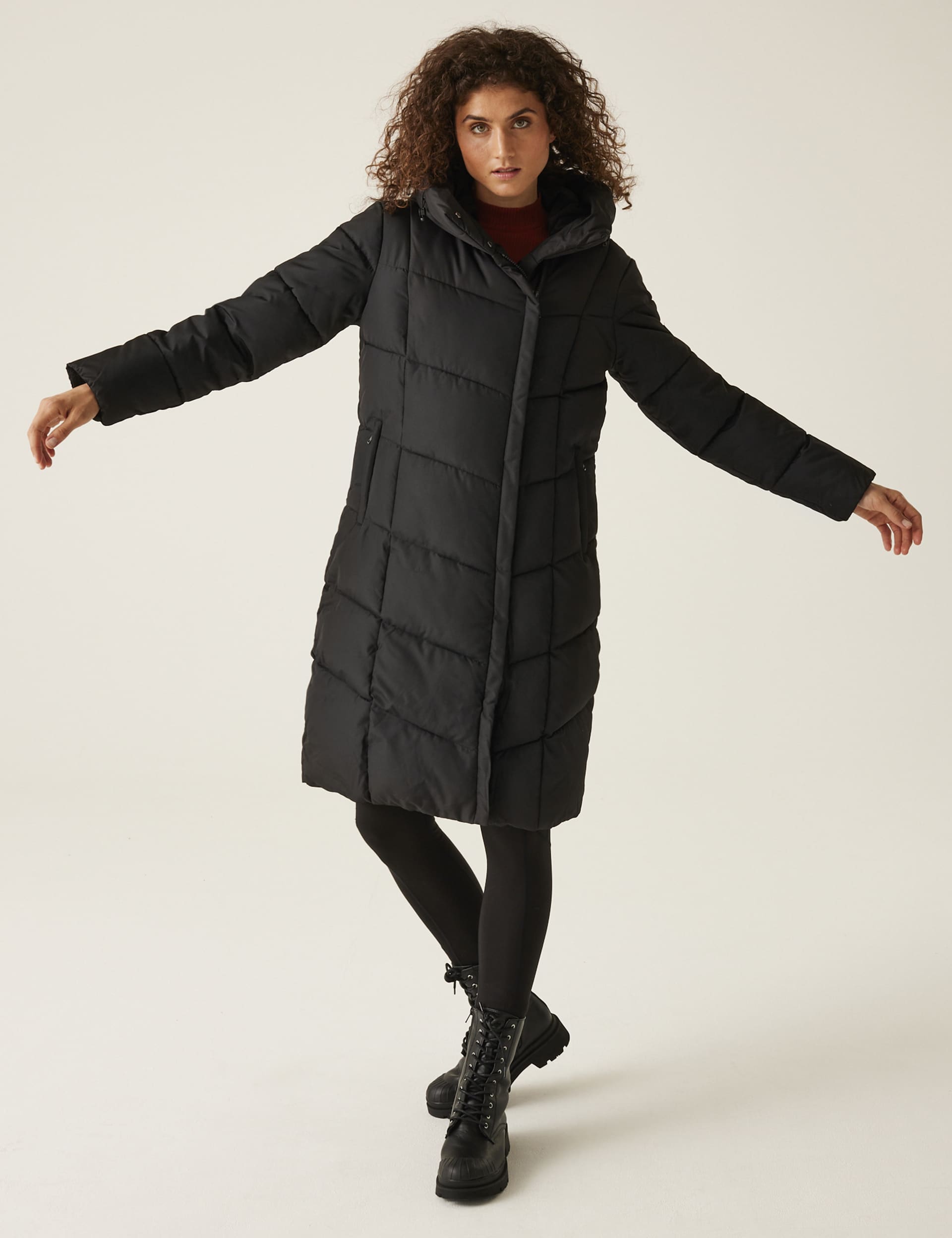 Regatta Women's Nurie Hooded Quilted Padded Longline Coat - 20 - Black, Black