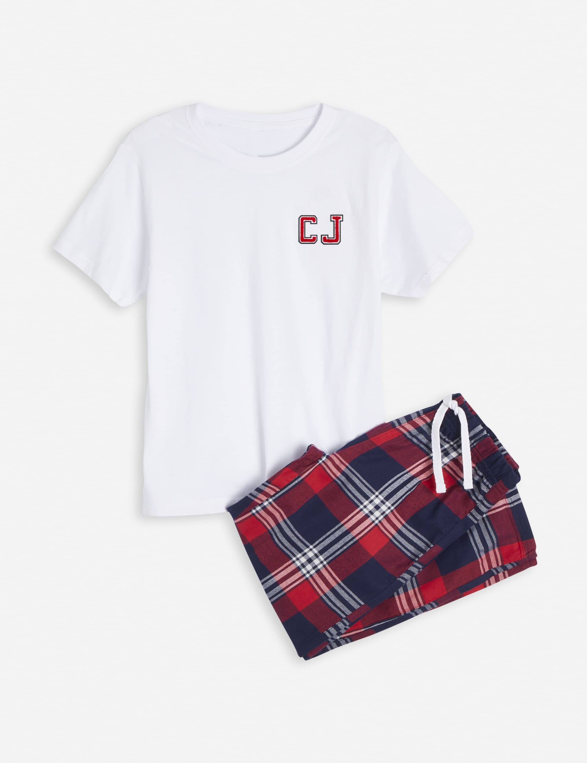 Personalised Kids Monogrammed Tartan Pyjamas by Alphabet (5-12 Yrs) - 7-8 Y - Red Mix, Red Mix