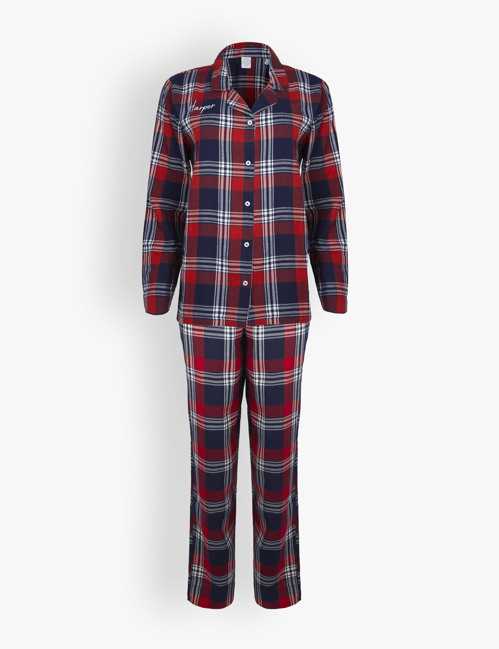 Dollymix Personalised Tartan Ladies Pyjama Set - XS - Red Mix, Red Mix