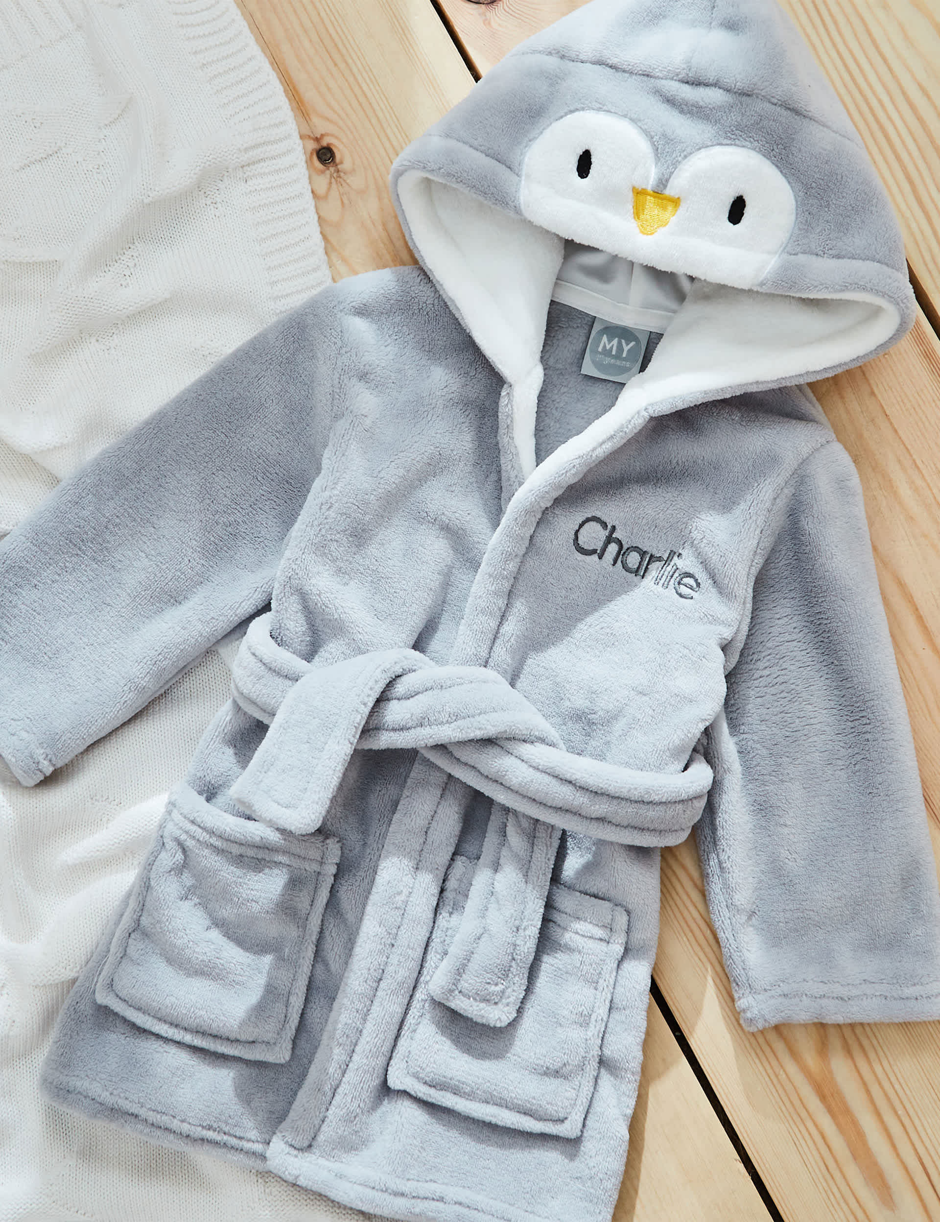 My 1St Years Boys Personalised Penguin Fleece Robe (0-7 Yrs) - 3-4 Y - Grey, Grey