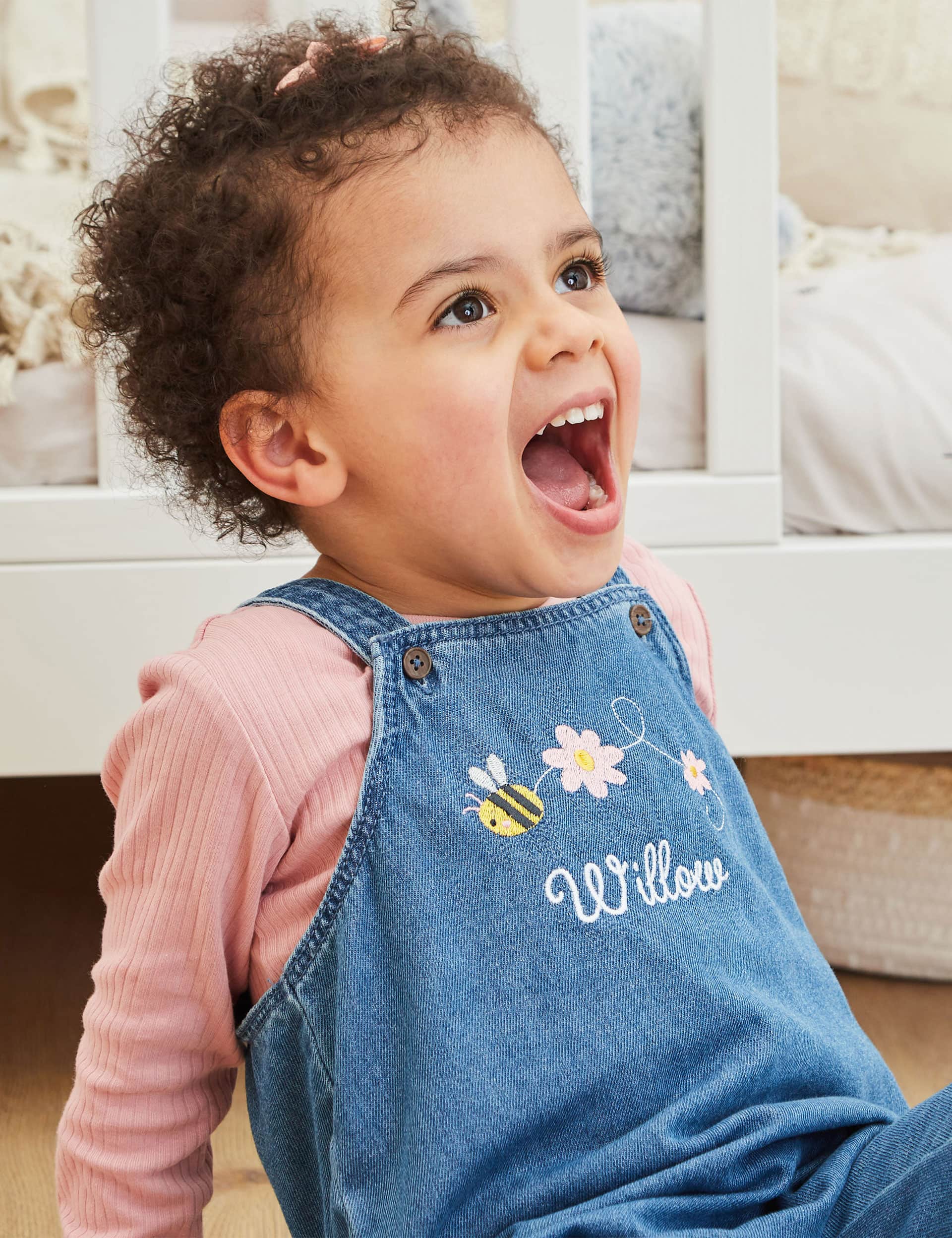 My 1St Years Girls Personalised Bumblebee Denim Dungarees (6 Mths-4 Yrs)