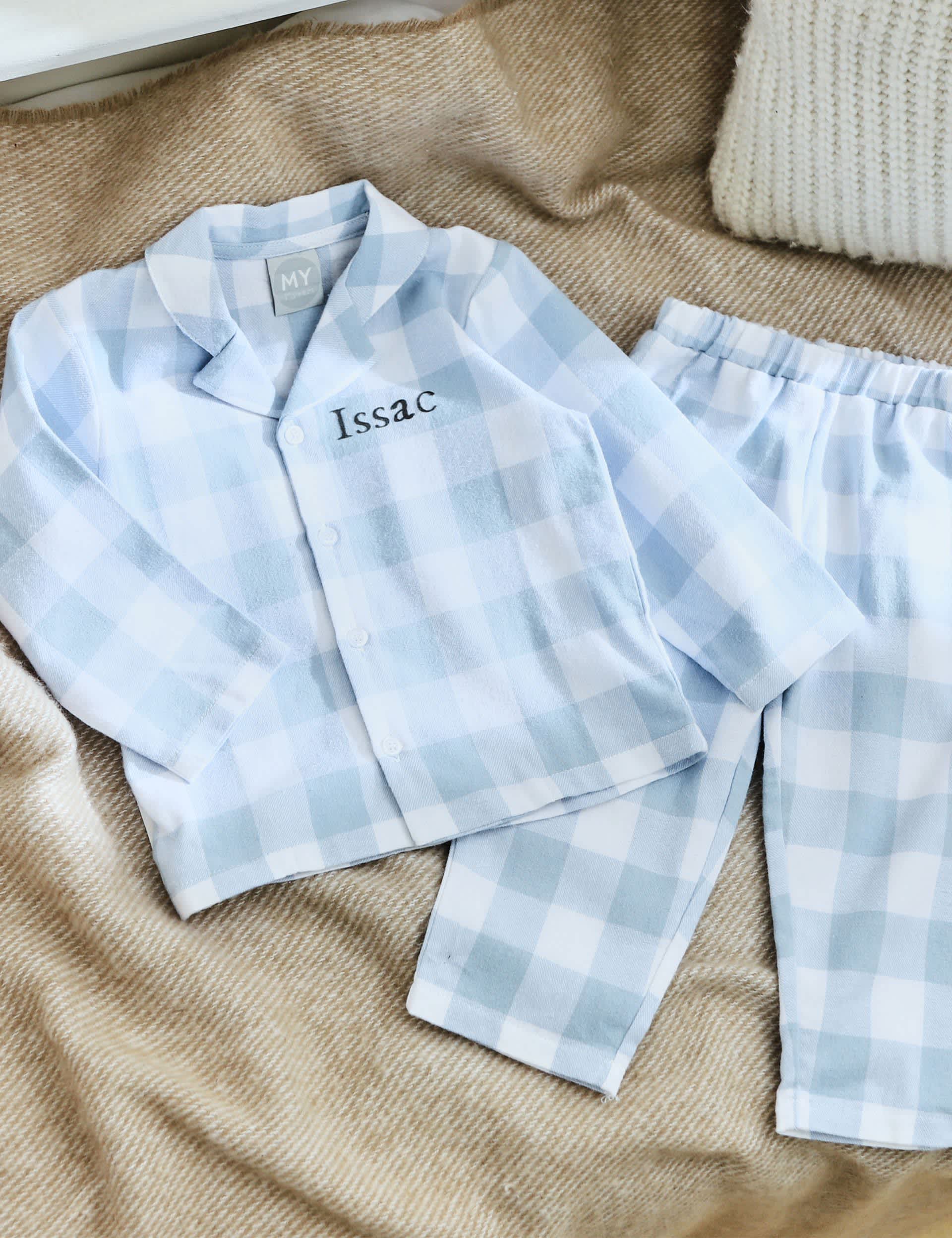 My 1St Years Boys Personalised Traditional Blue Checkered Pyjama Set (0-6 Yrs) - 2-3 Y, Blue