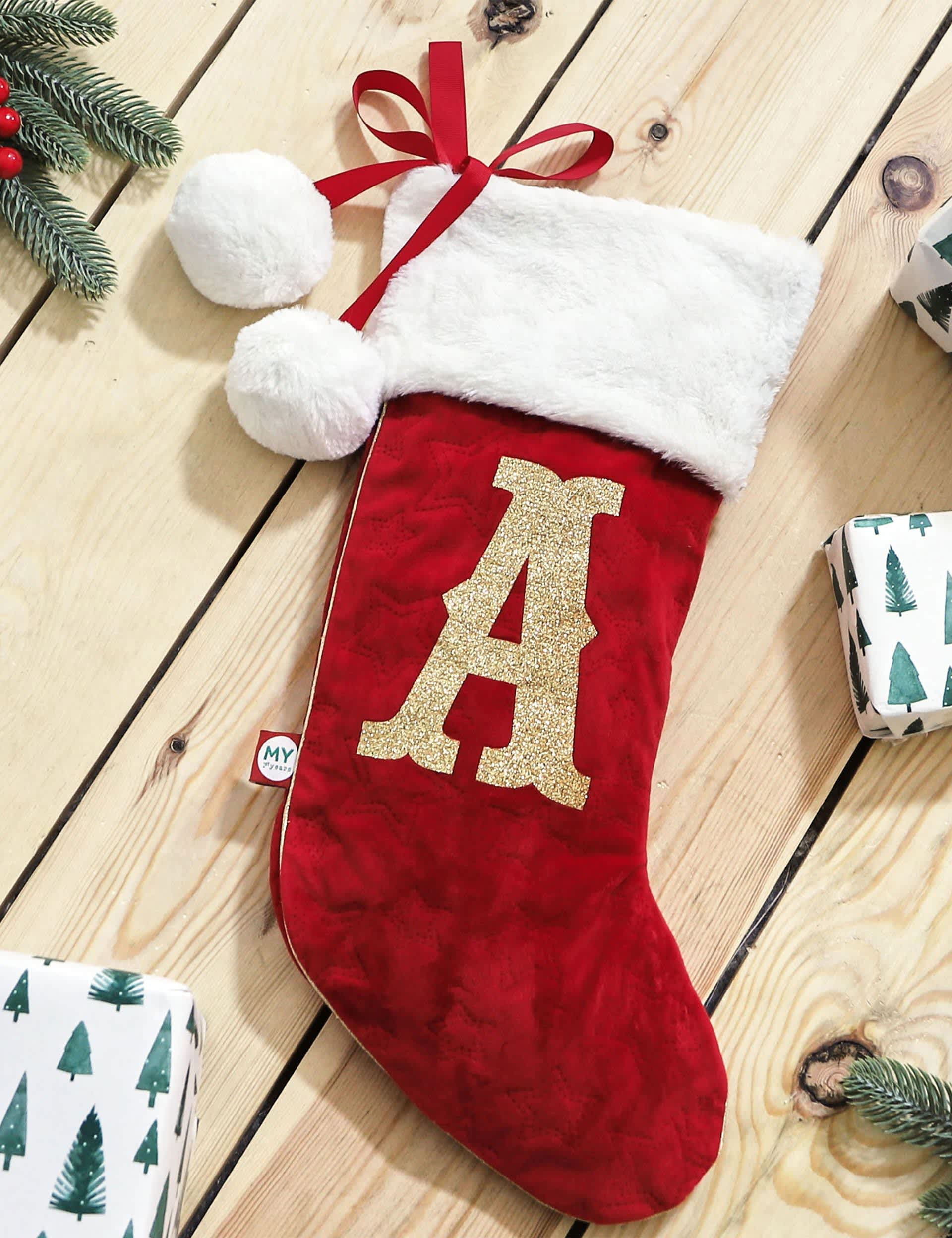 My 1St Years Personalised Glitter Initial Velvet Stocking - Red, Red