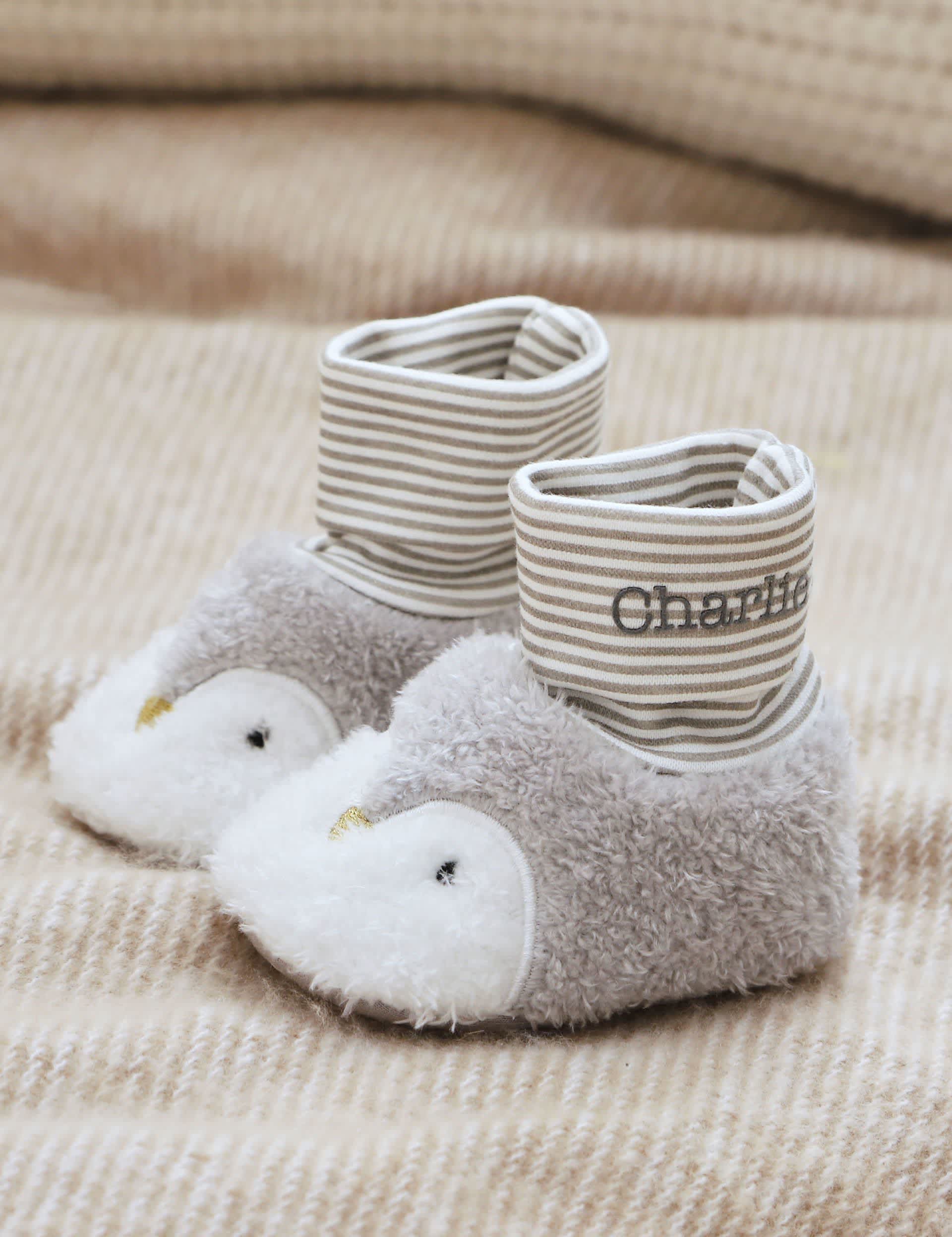 My 1St Years Personalised Penguin Sock Top Booties (0-24 Mths) - 12-24 - Grey, Grey