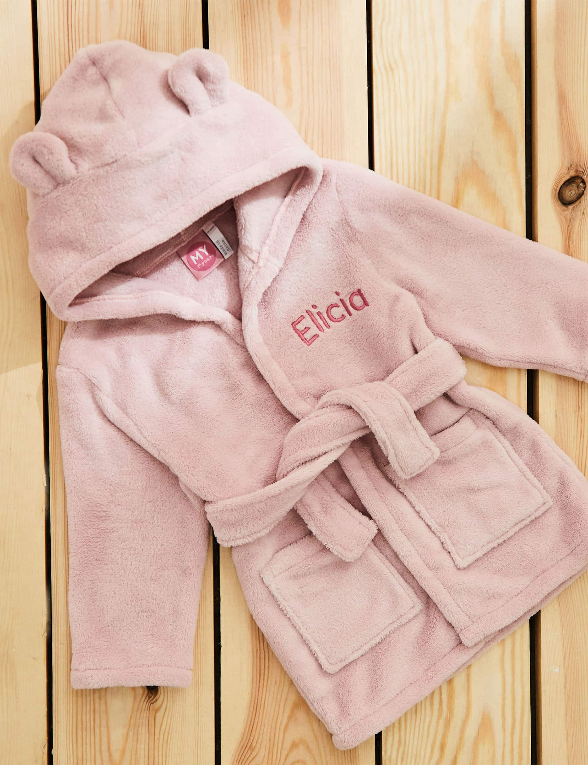 My 1St Years Personalised Hooded Fleece Robe (0-7 Yrs) - 1-2Y - Pink, Pink,Grey,Blue,Ivory