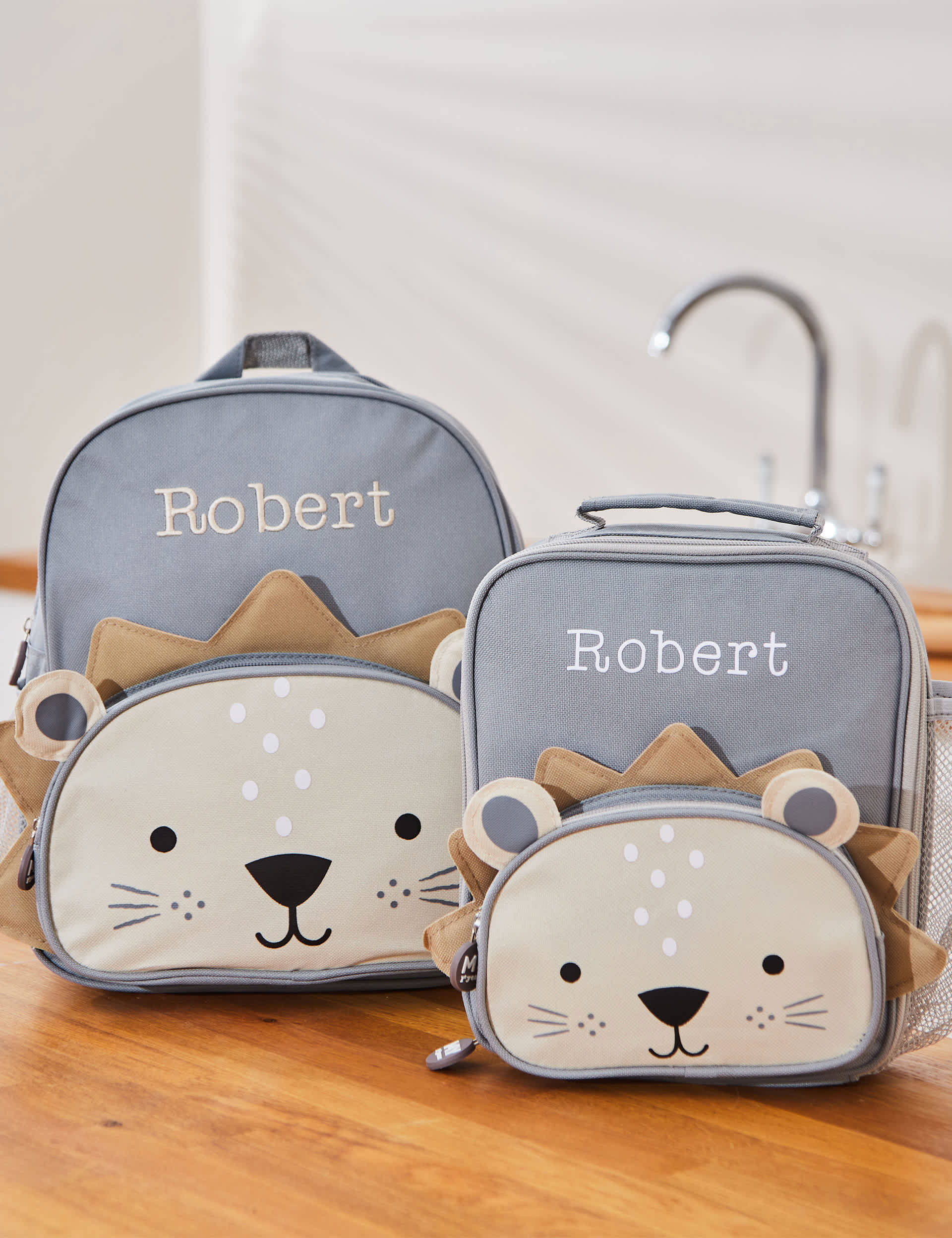 My 1St Years Boys Personalised Lion Character Backpack and Lunchbag Set - Grey, Grey