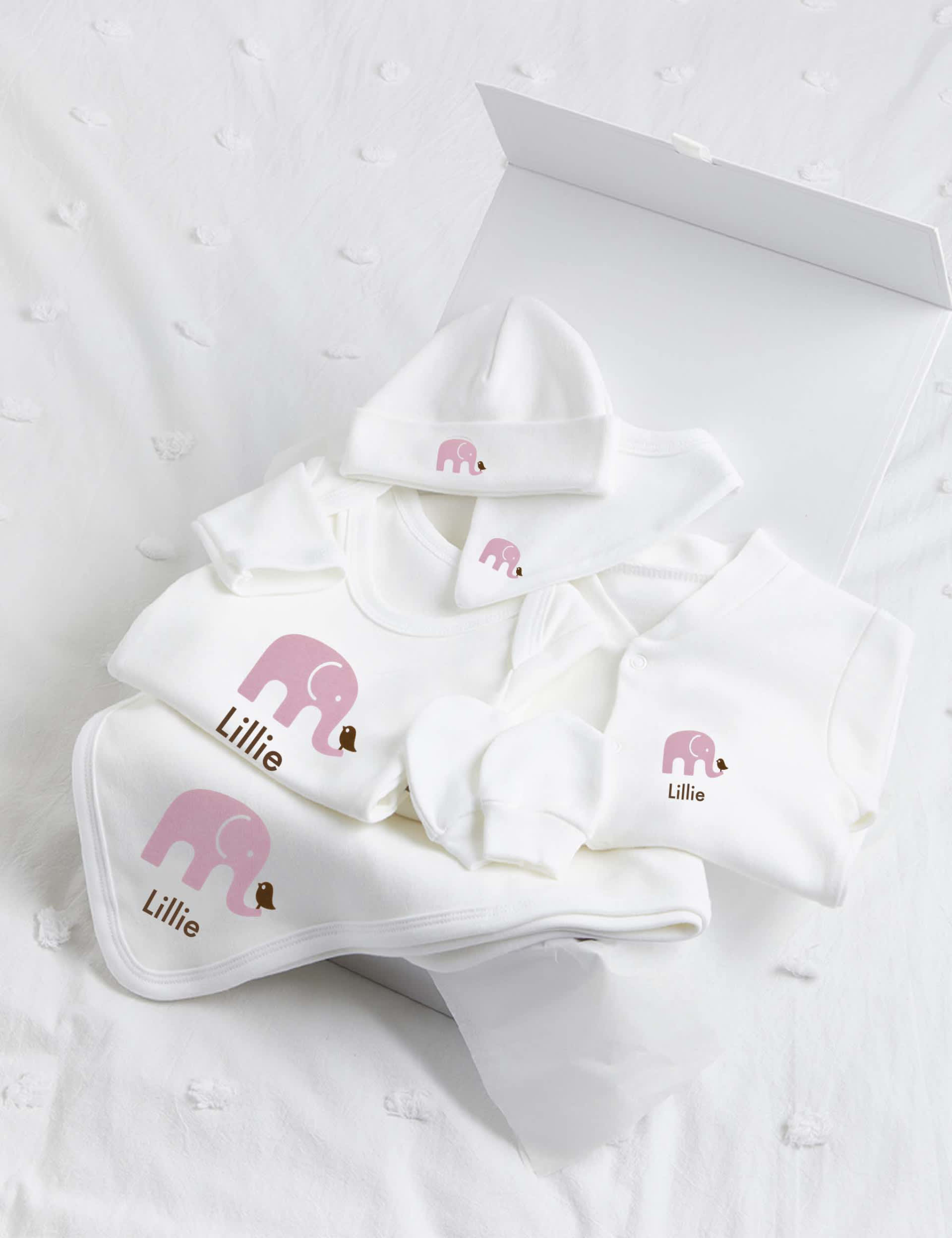 Molly & Monty Personalised Elephant Ultimate Collection Set (0-1 Yrs) - 6-12M - White, White