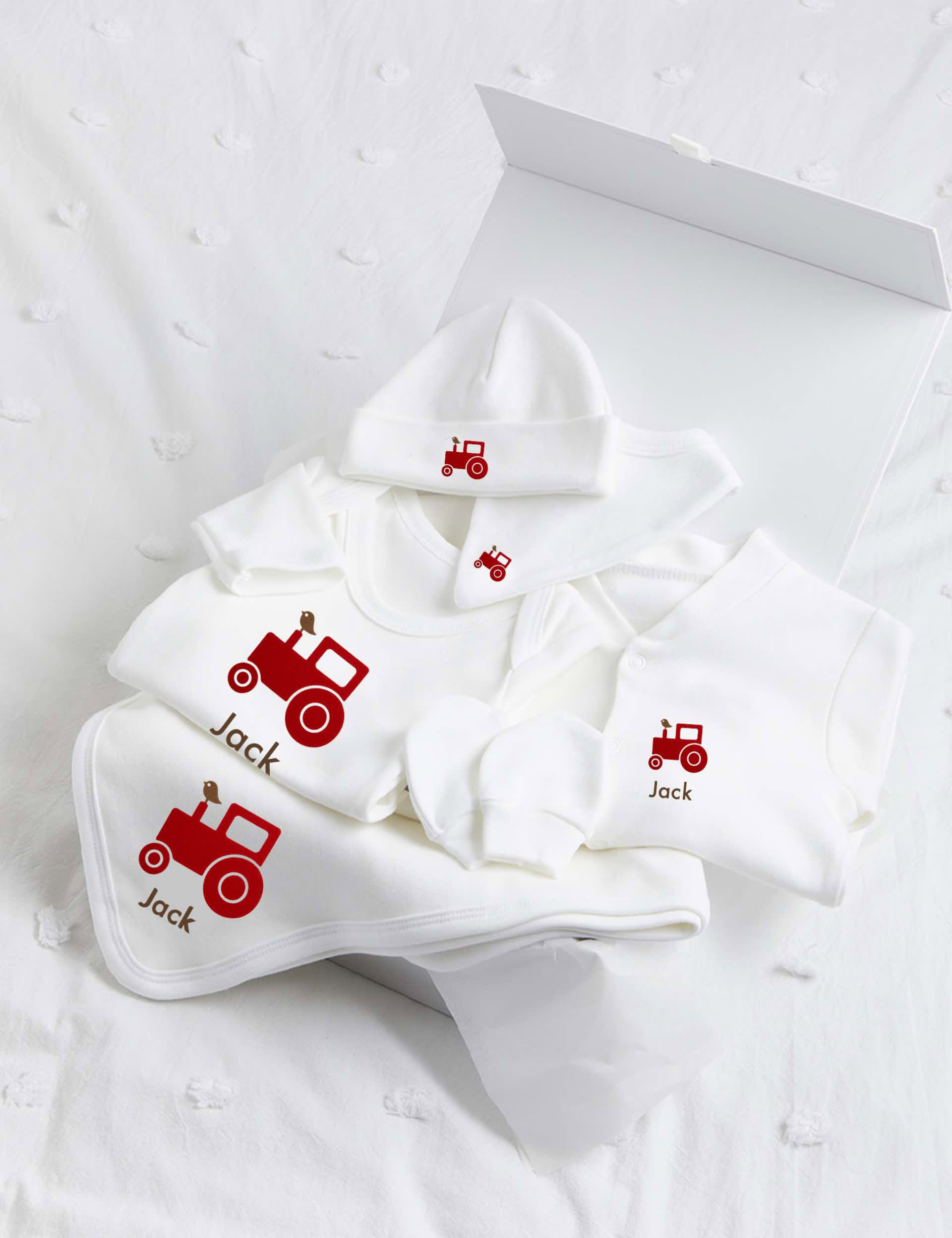 Molly & Monty Personalised Red Tractor Ultimate Collection Set (0-1 Yrs) - 0-3 M - White, White