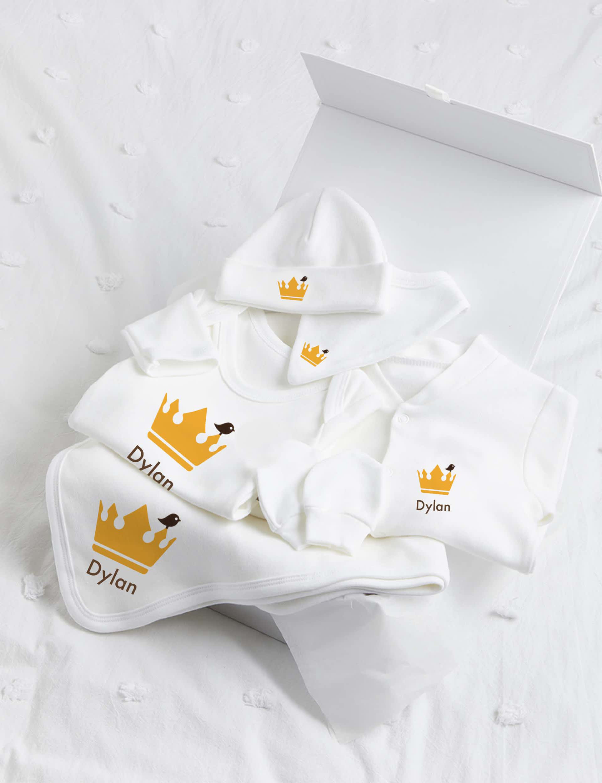 Molly & Monty Personalised Crown Ultimate Collection Set (0-1 Yrs) - 6-12M - White, White