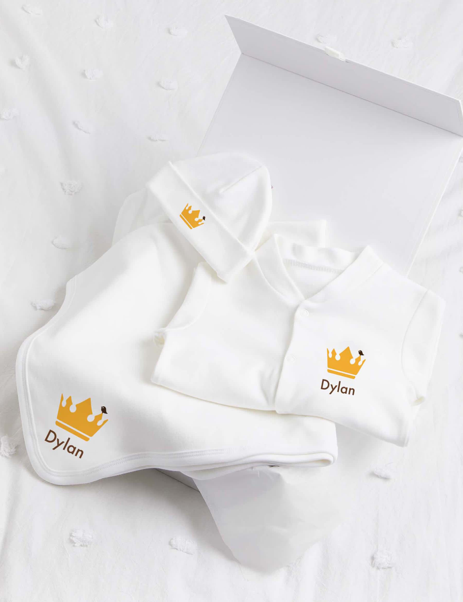 Molly & Monty Personalised Crown Starter Set (0-1 Yrs) - 3-6M - White, White