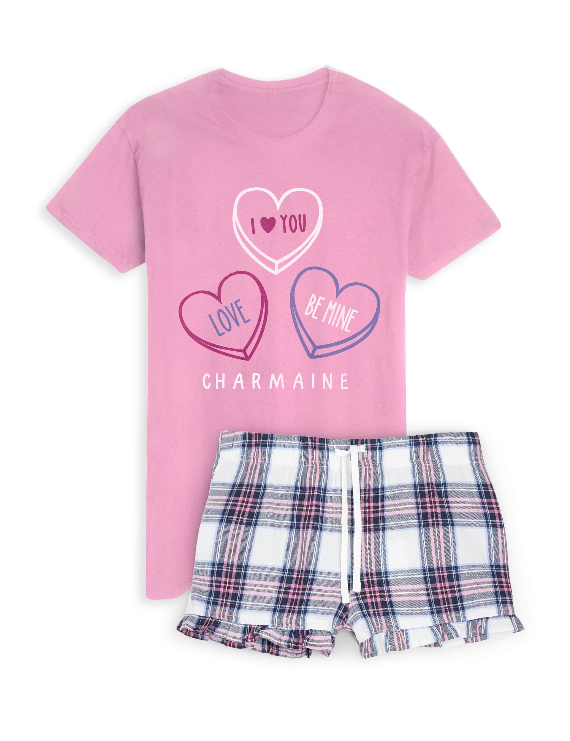 Dollymix Women's Personalised Heart Pyjamas - XL - Pink Mix, Pink Mix