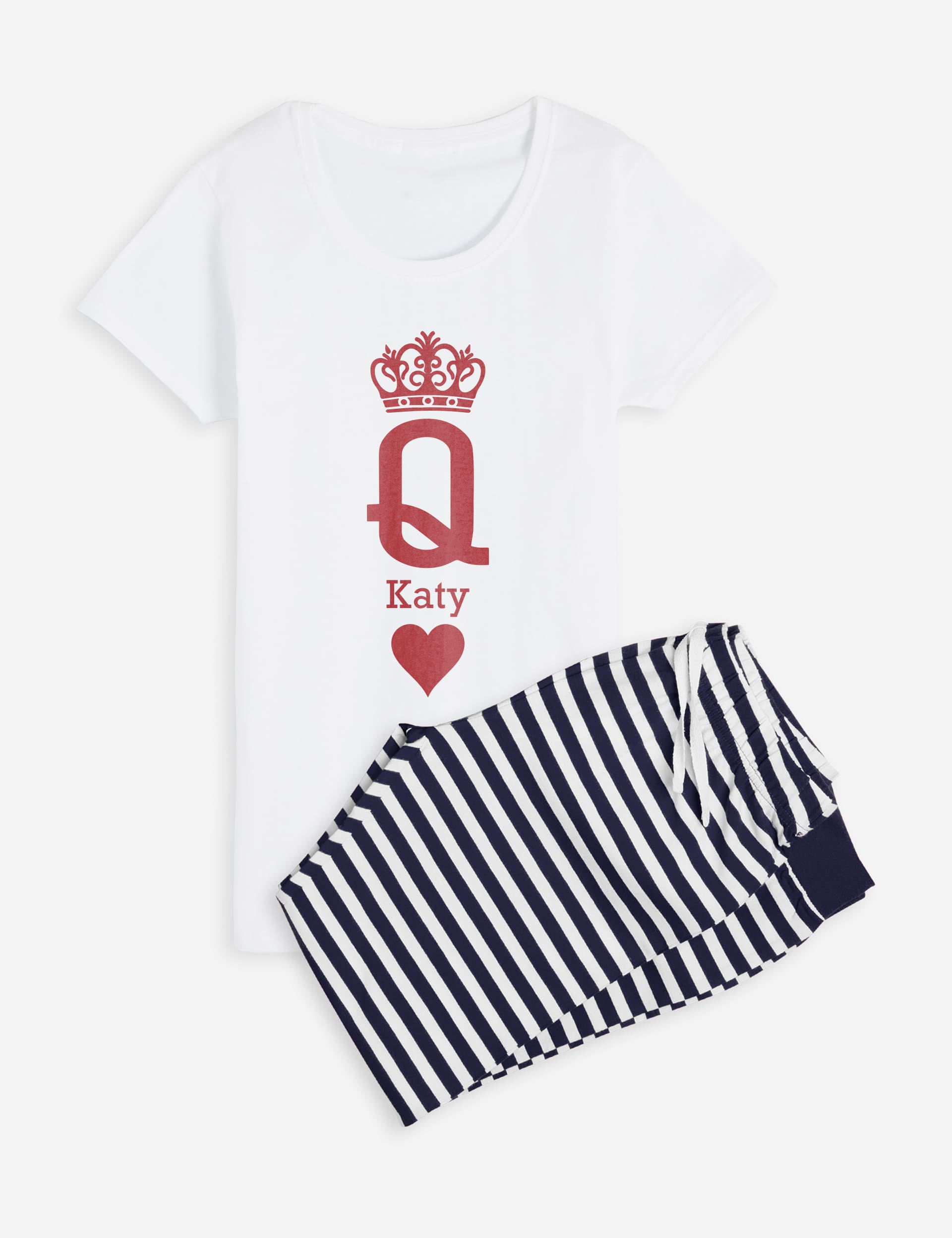 Dollymix Women's Personalised Queen Pyjamas - Navy Mix, Navy Mix