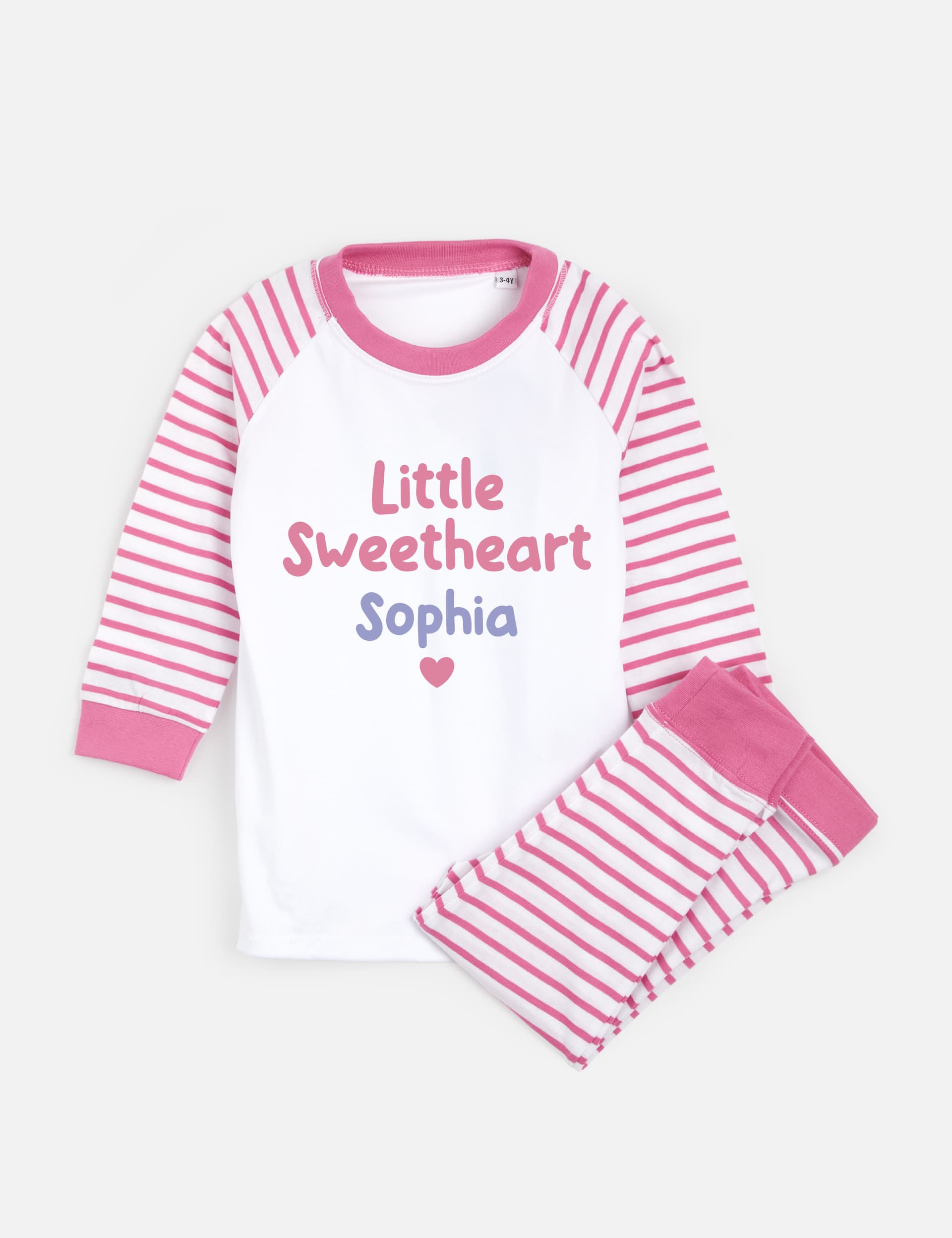 Dollymix Girls Personalised Sweetheart Pyjamas (0-4 Yrs) - 6-12M - Pink Mix, Pink Mix