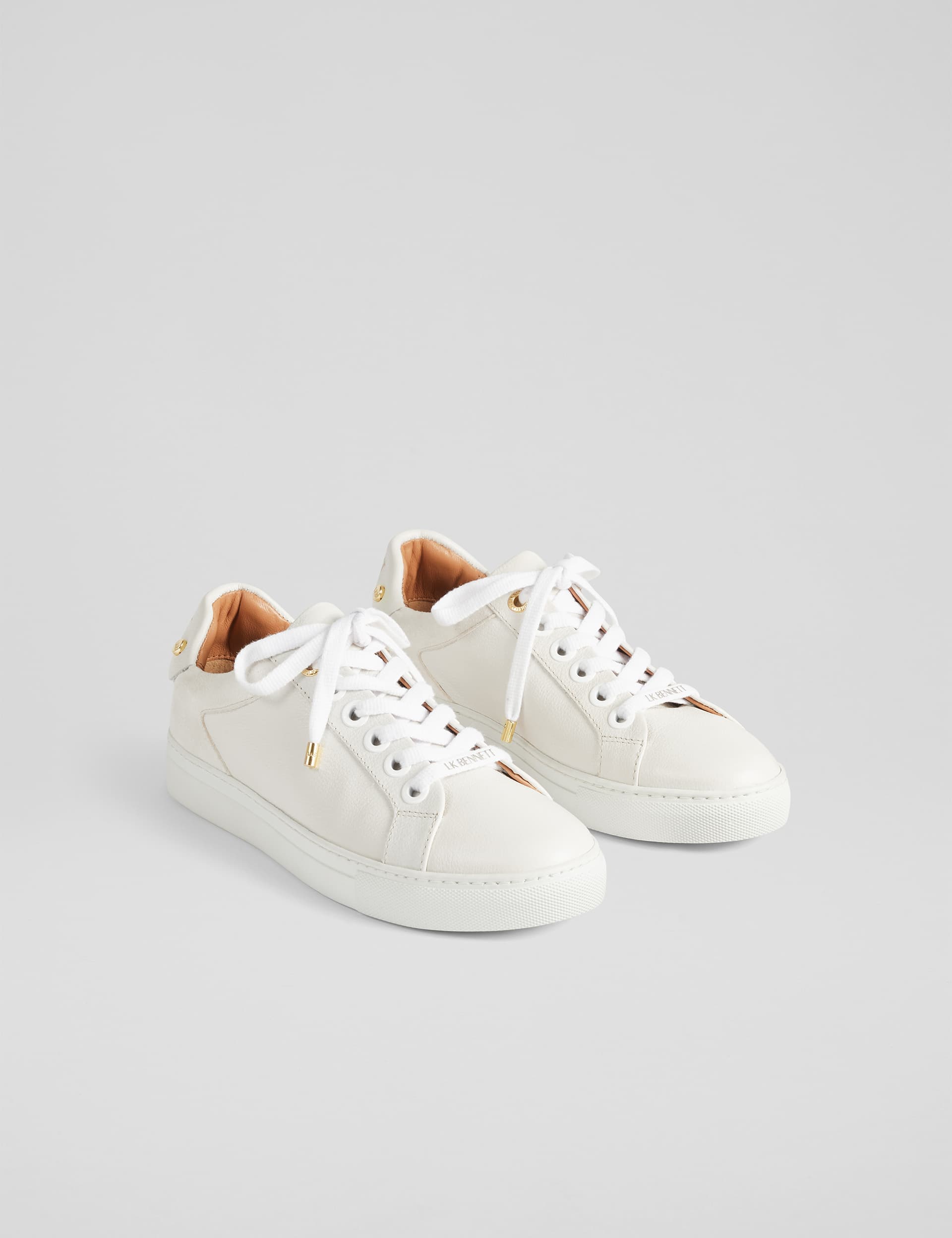 Lk Bennett Women's Leather Lace Up Trainers - 5 - White, White Mix,White