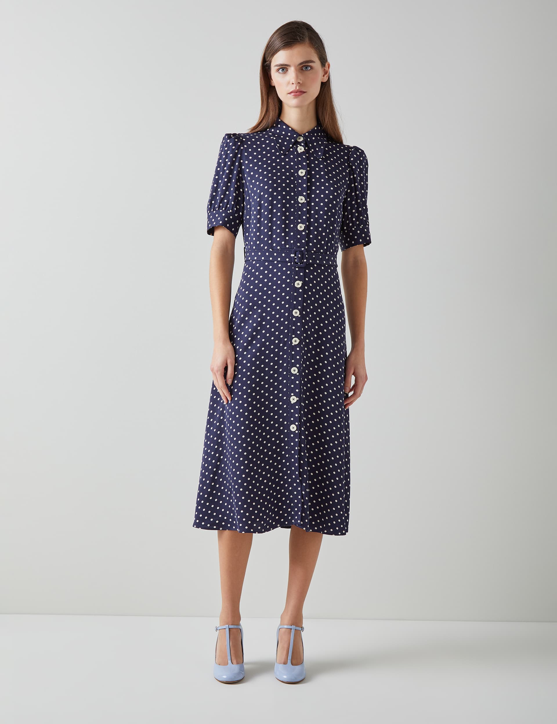 Lk Bennett Women's Polka Dot Midi Shirt Dress