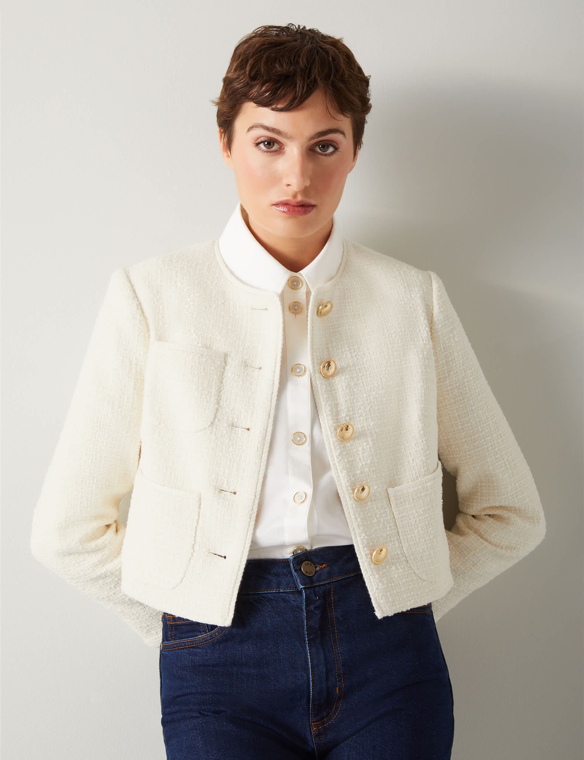 Lk Bennett Women's Tweed Collarless Cropped Jacket