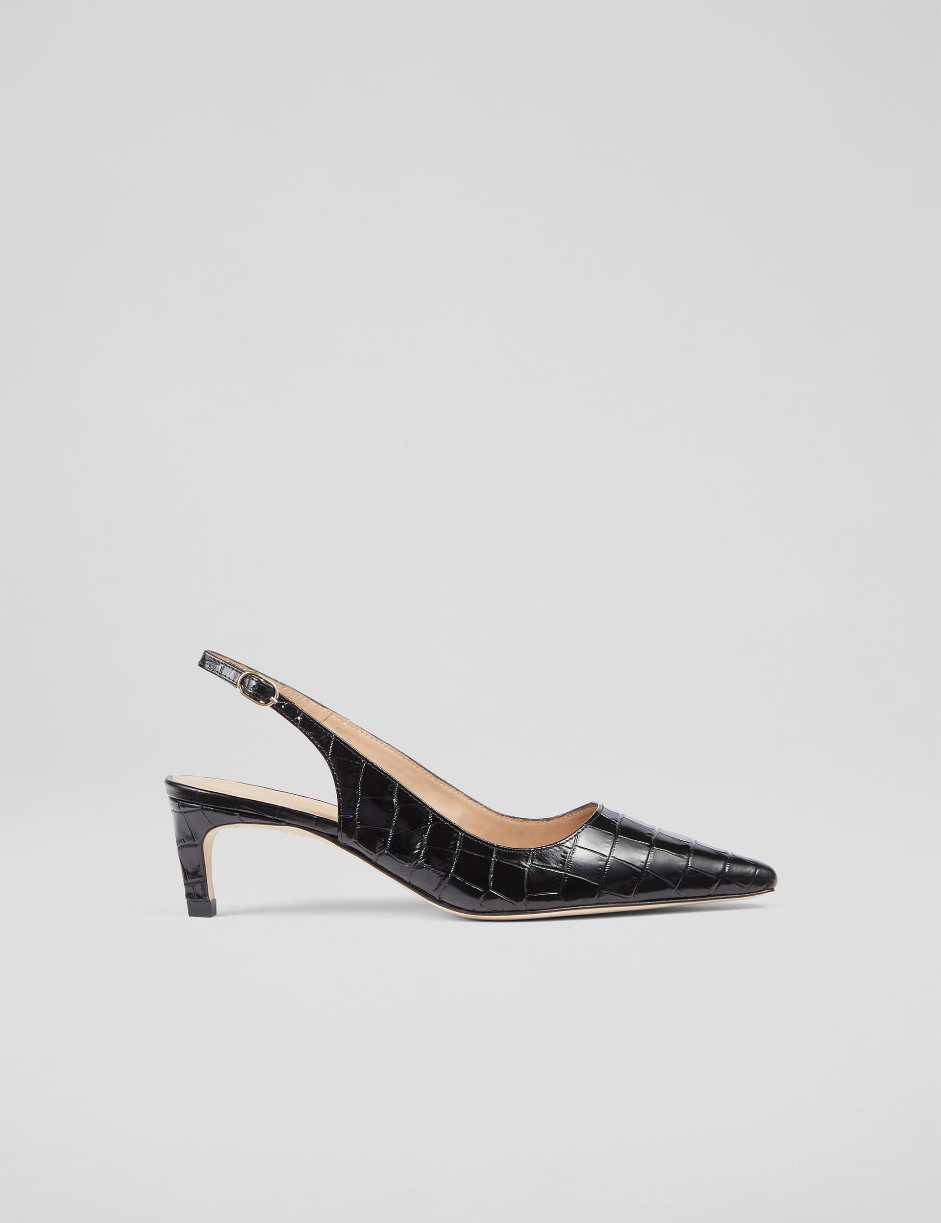 Lk Bennett Women's Leather Croc Ankle Strap Slingback Shoes