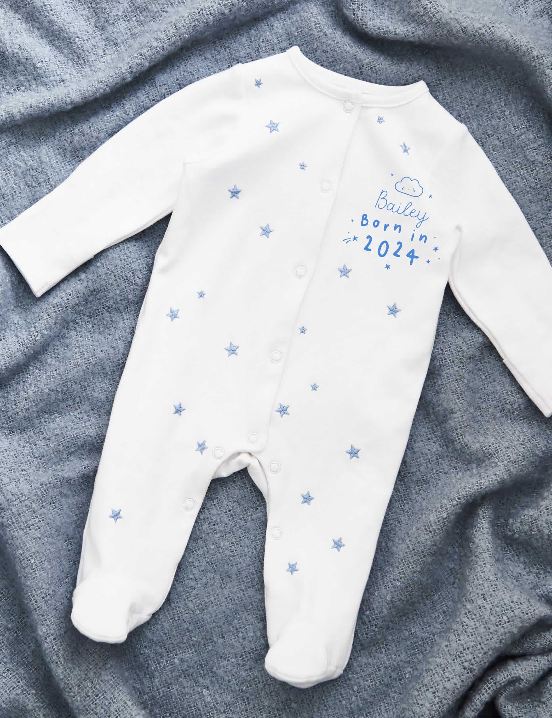 My 1St Years Boys Personalised Born in 2024 Blue Star Design Sleepsuit (0-1 Yrs) - 3-6 M - White Mix