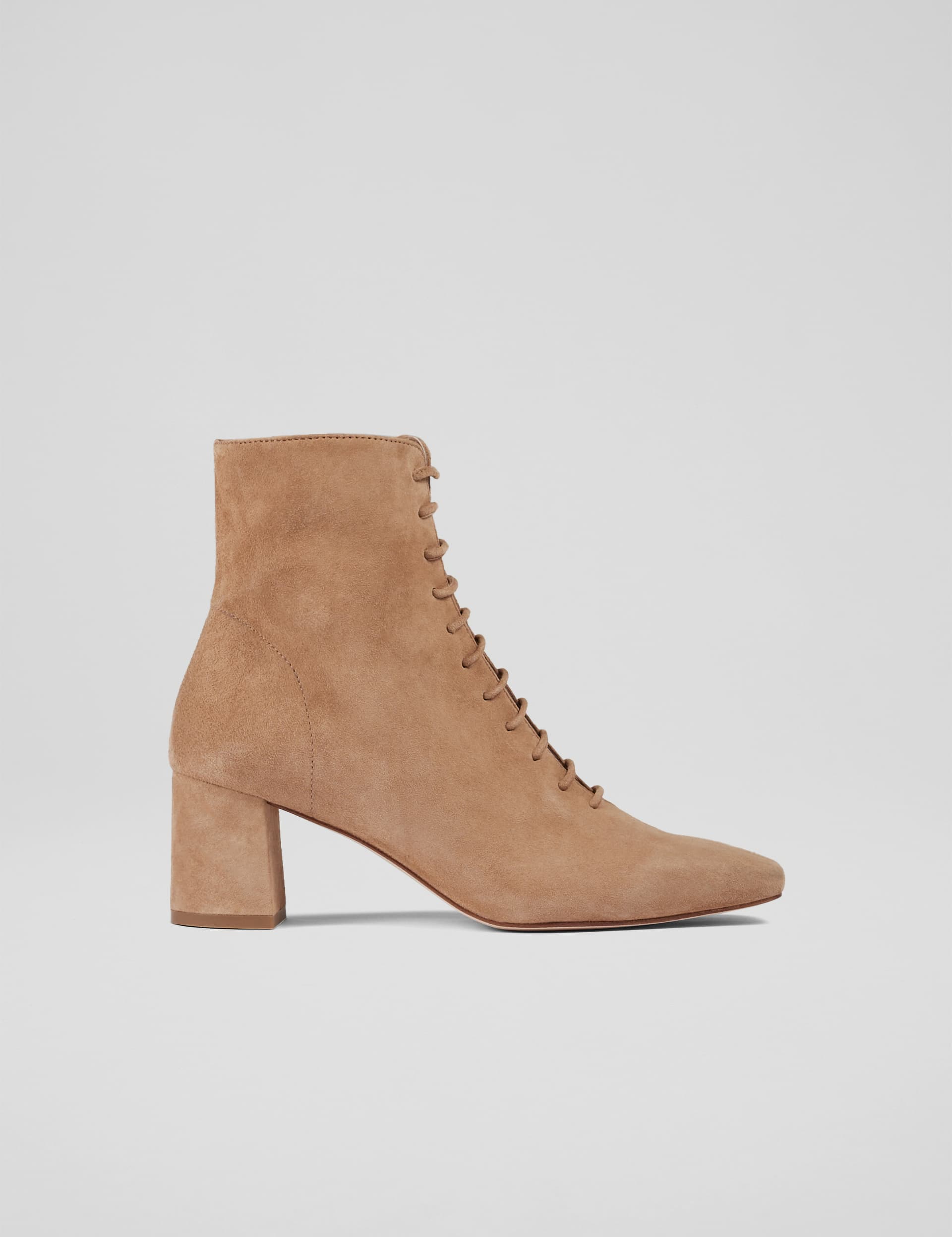 Lk Bennett Women's Suede Lace Up Block Heel Square Toe Ankle Boots