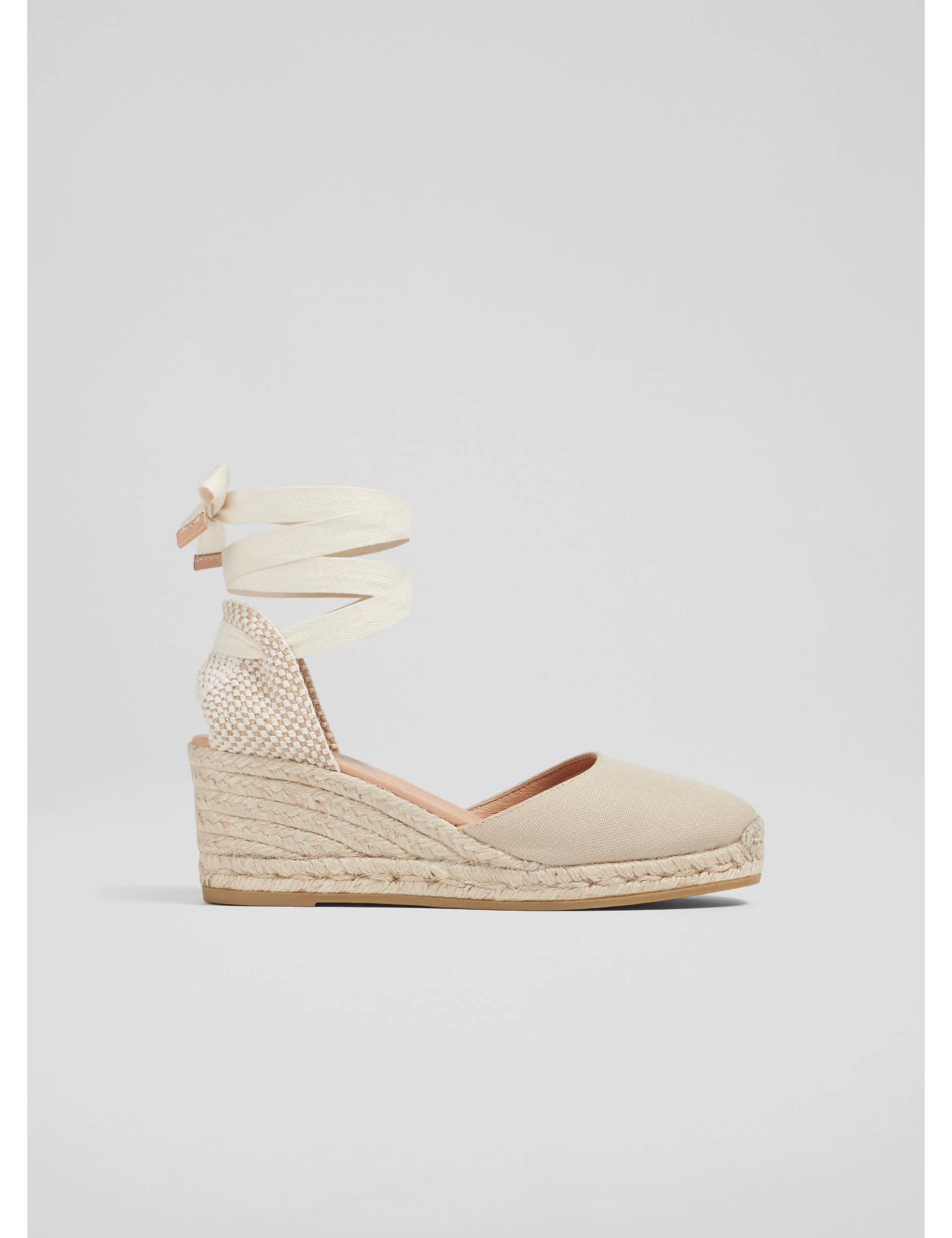 Lk Bennett Women's Canvas Ankle Strap Wedge Espadrilles