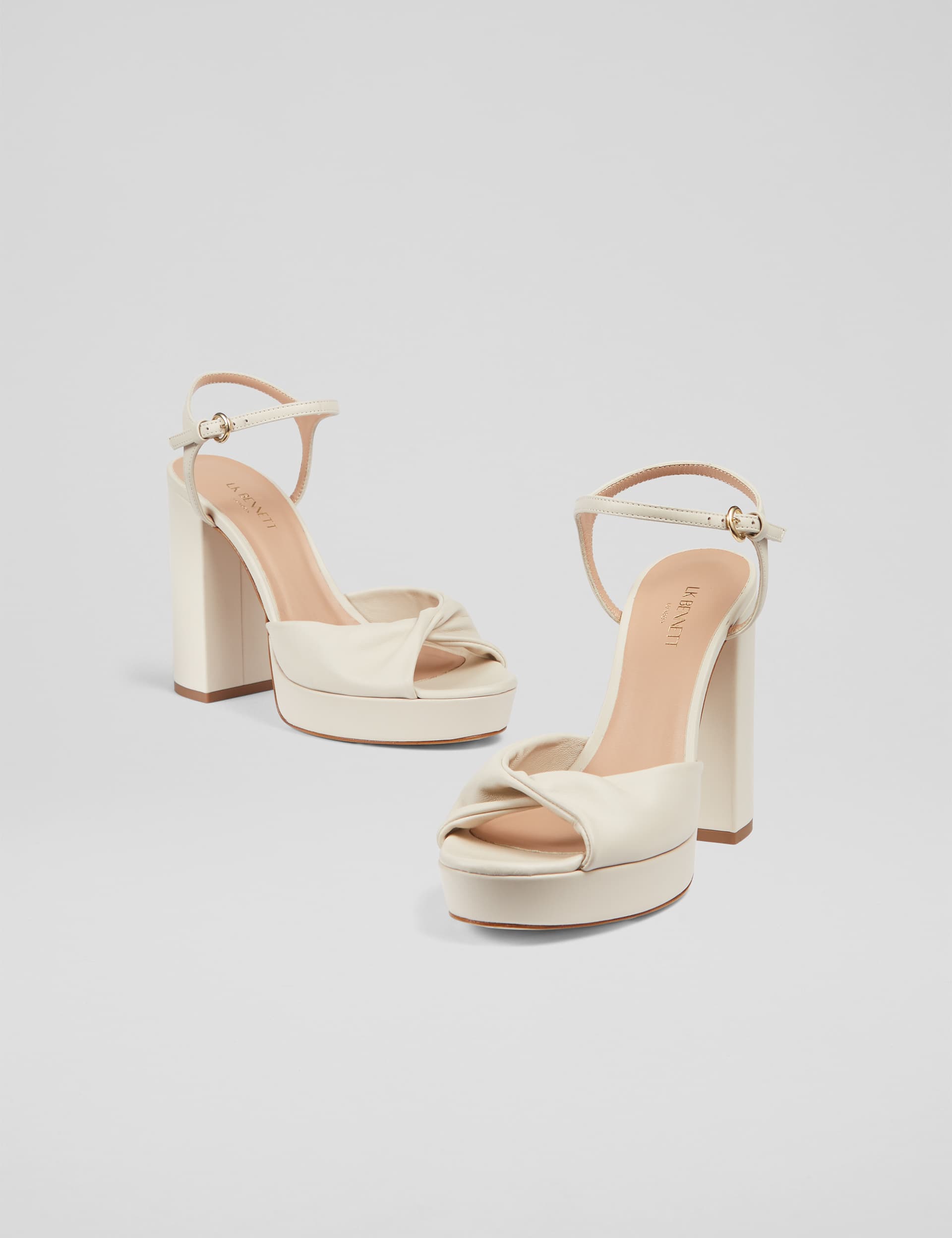 Lk Bennett Women's Leather Block Heel Platform Sandals - 5 - Cream, Cream