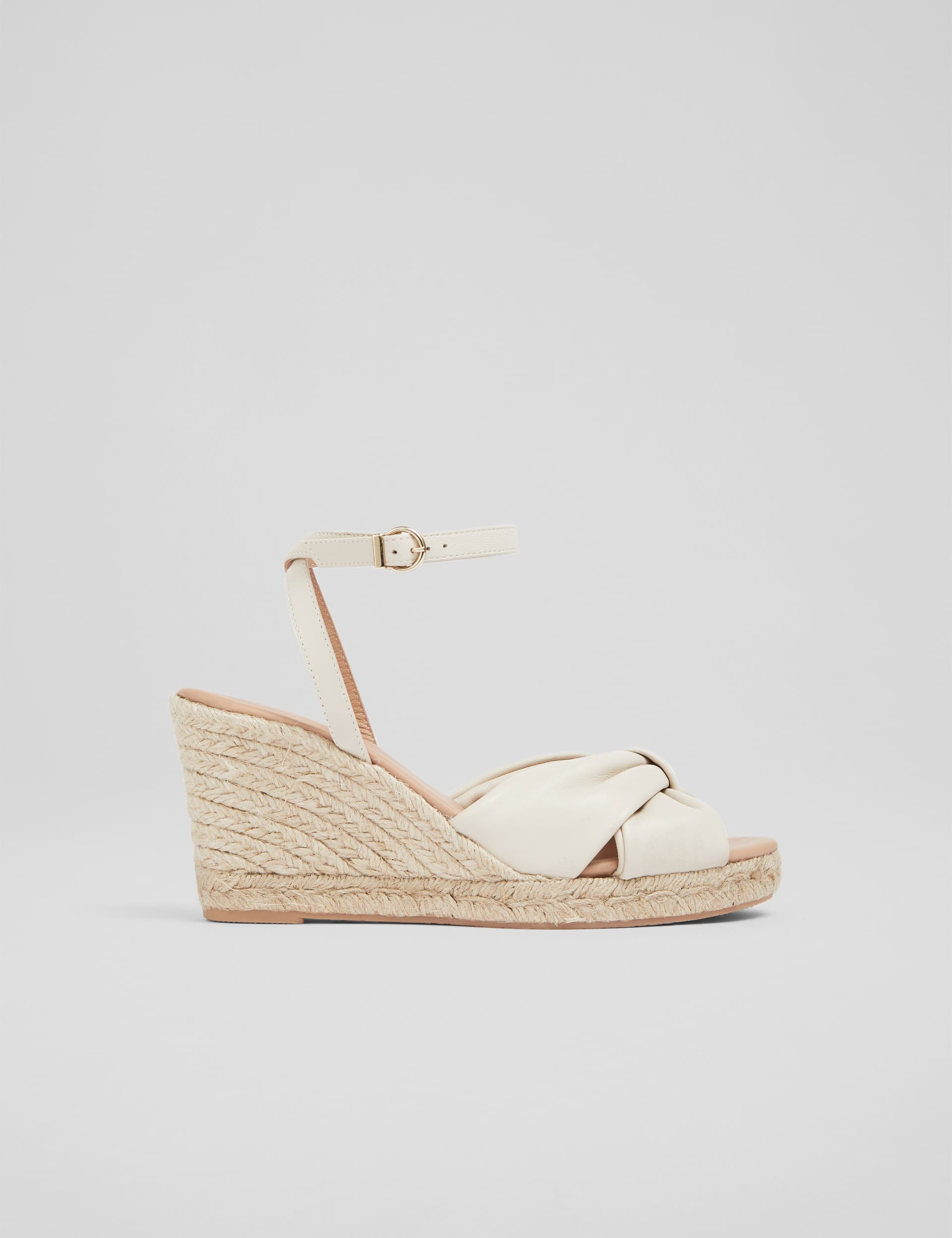 Lk Bennett Women's Leather Ankle Strap Wedge Espadrilles - 5 - Cream, Cream,Blue Mix