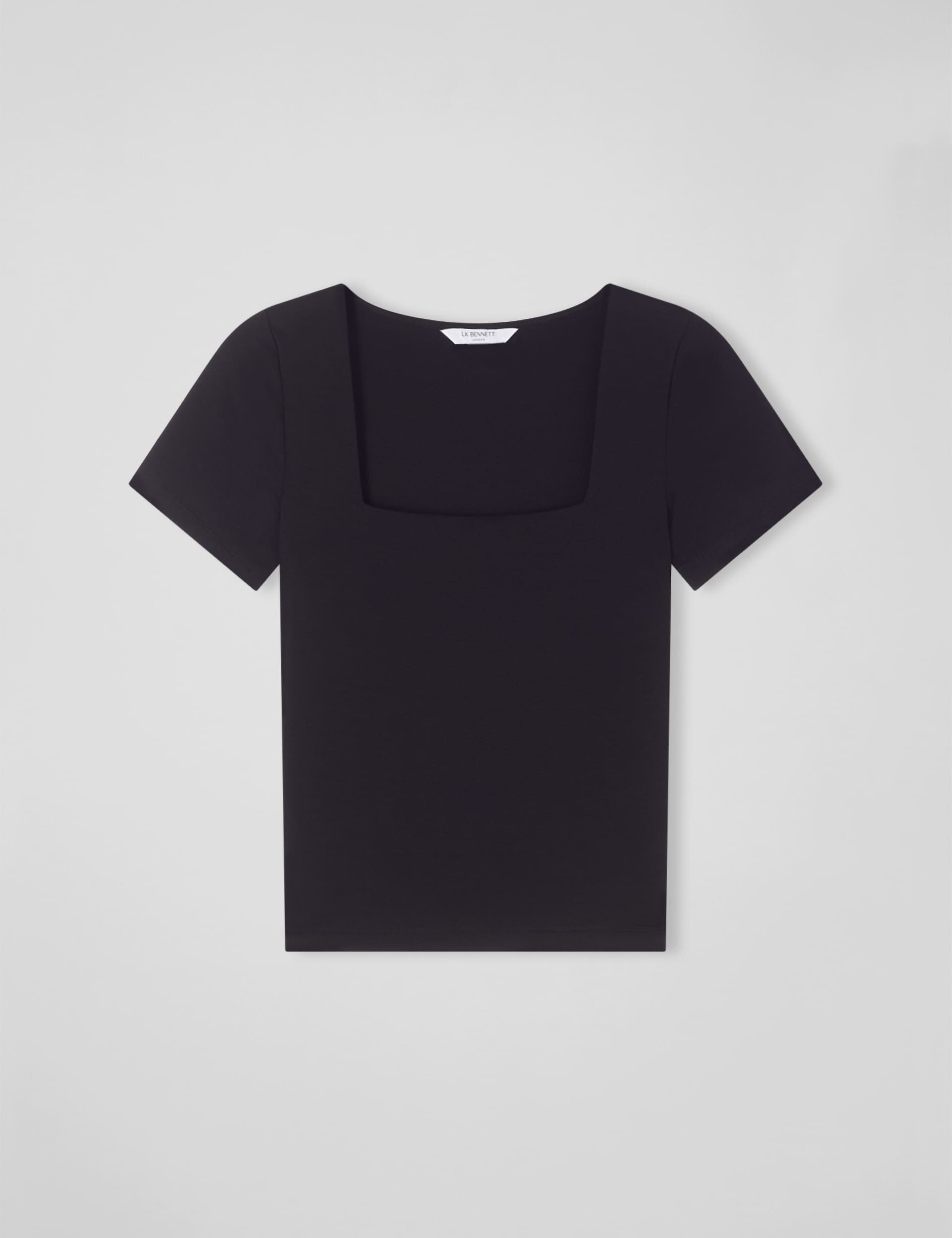 Lk Bennett Women's Jersey Square Neck T-Shirt - Black, Black,Ivory