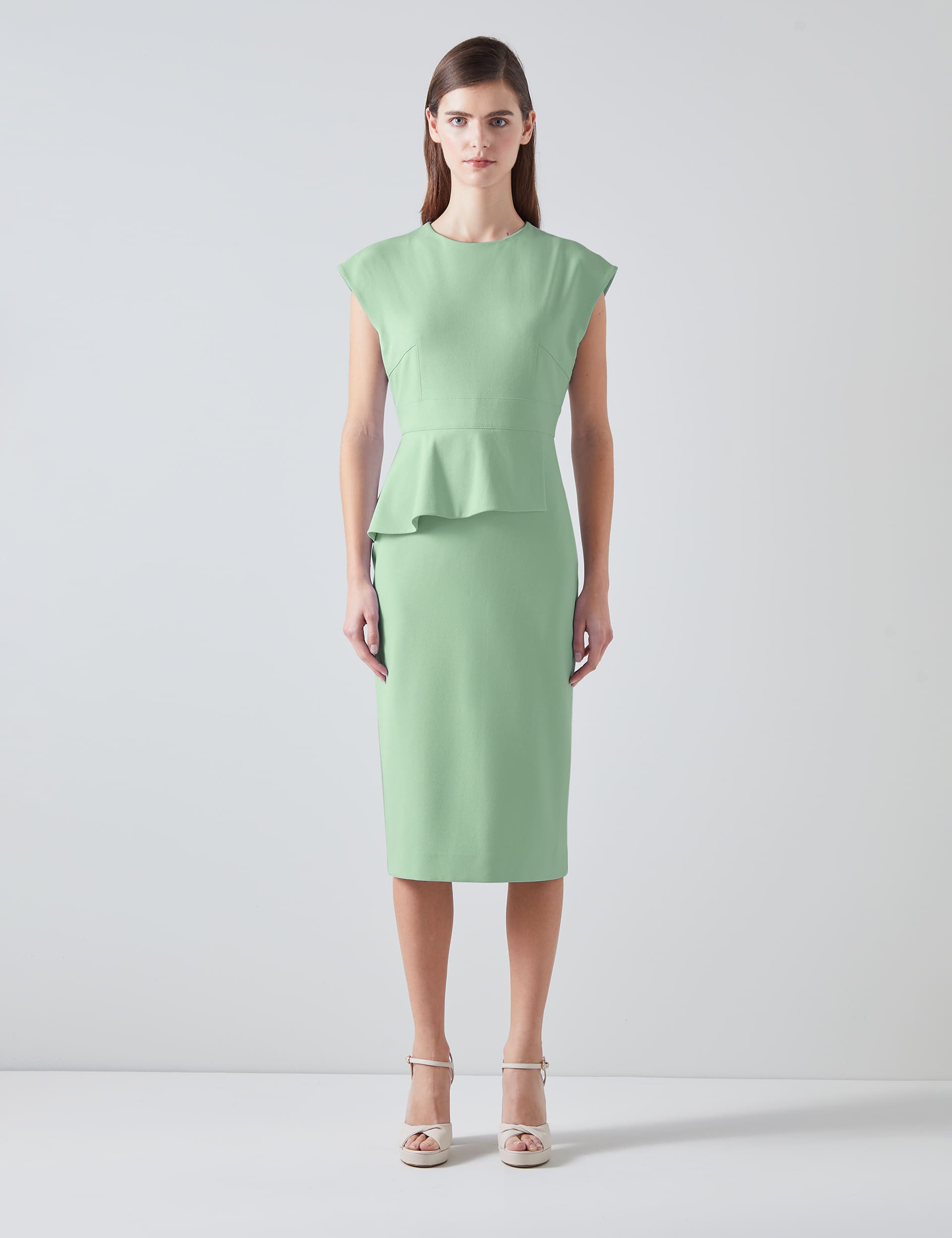 Lk Bennett Women's Round Neck Midi Bodycon Dress - 12 - Light Green, Light Green