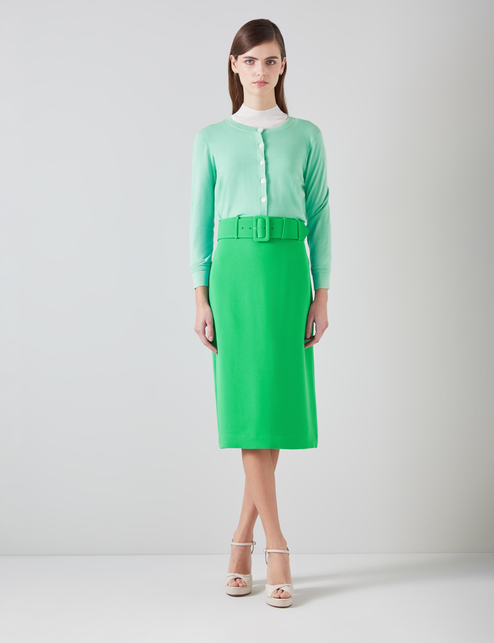 Lk Bennett Women's Crepe Belted Midi Pencil Skirt - 20 - Green, Green