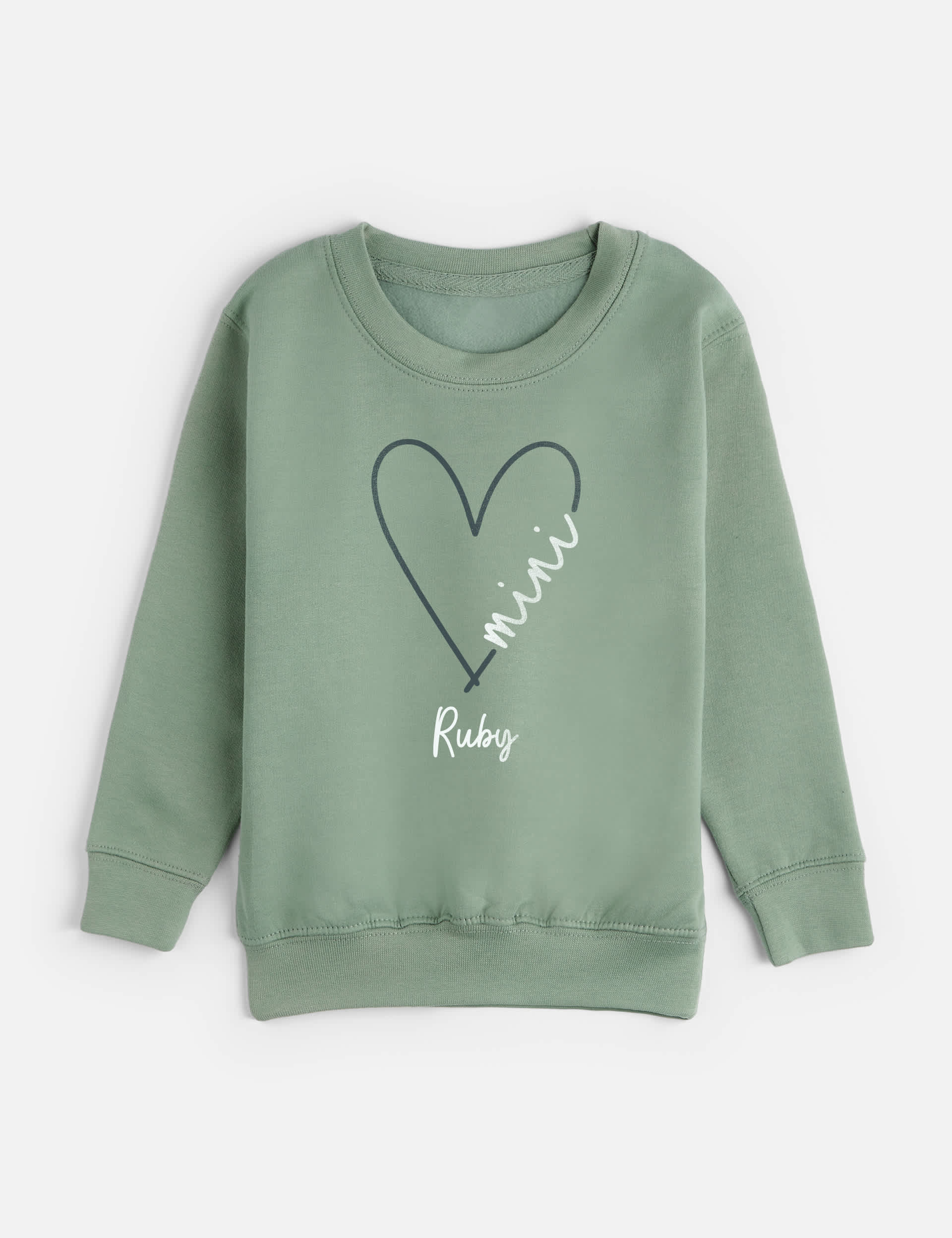 Dollymix Personalised Kids Heart Mini Sweatshirt (1-11 Yrs) - 3-4 Y - Green Mix, Green Mix