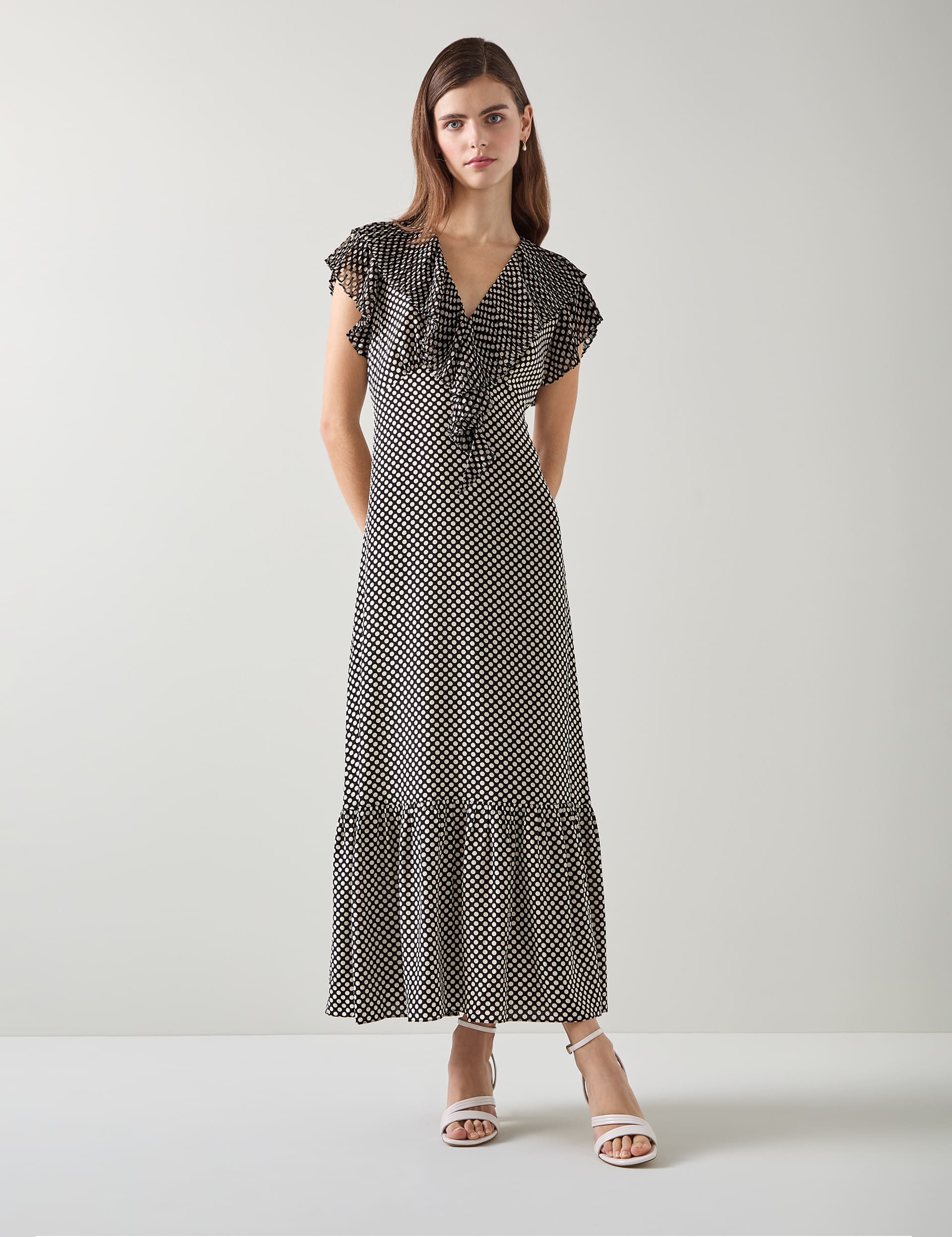 Lk Bennett Women's Pure Silk Polka Dot V-Neck Maxi Tea Dress