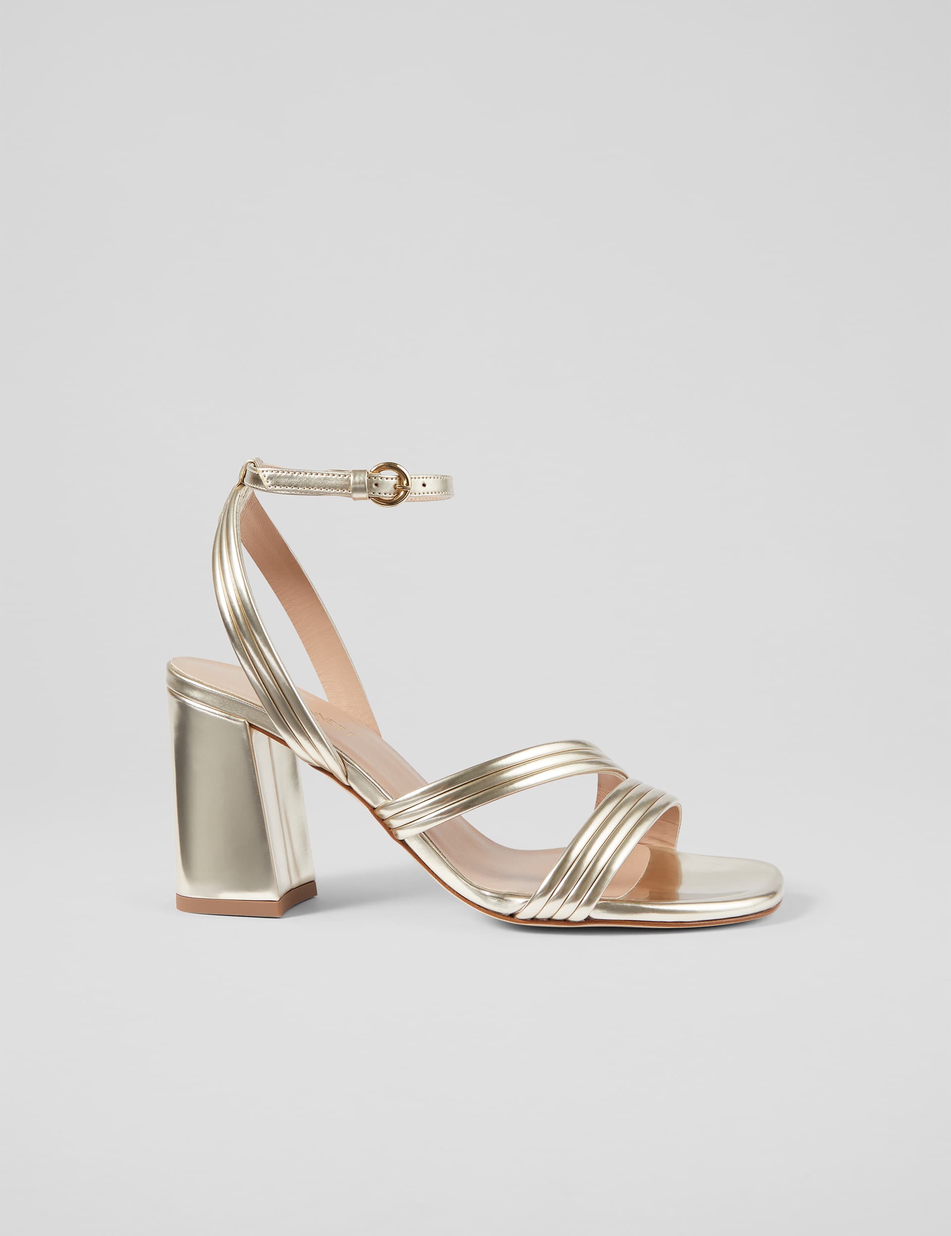 Lk Bennett Women's Metallic Ankle Strap Block Heel Sandals