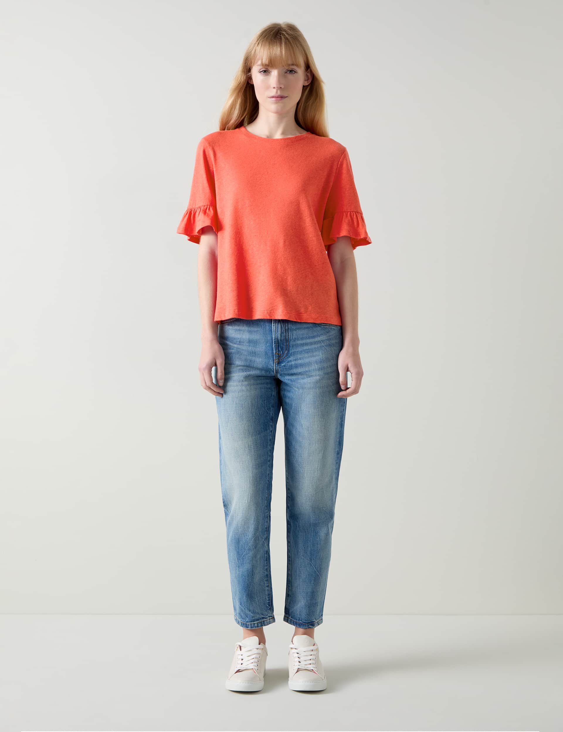 Lk Bennett Women's Linen Blend Frill Detail T-Shirt