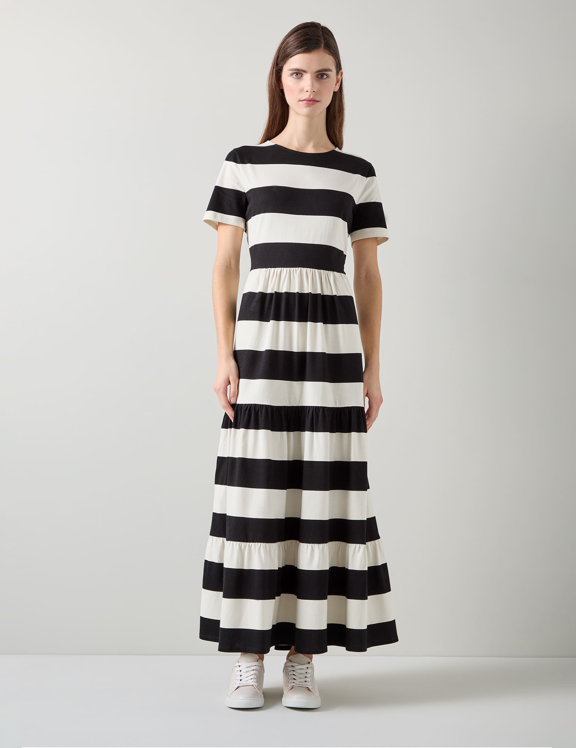 Lk Bennett Women's Pure Cotton Striped Maxi T-Shirt Dress - 12 - Black Mix, Black Mix