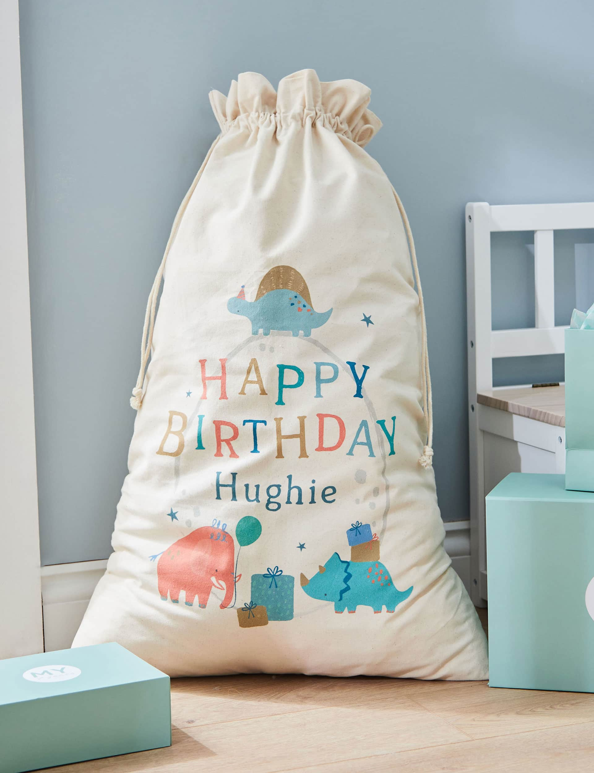 My 1St Years Boys Personalised Dinosaur Birthday Sack - Natural Mix, Natural Mix