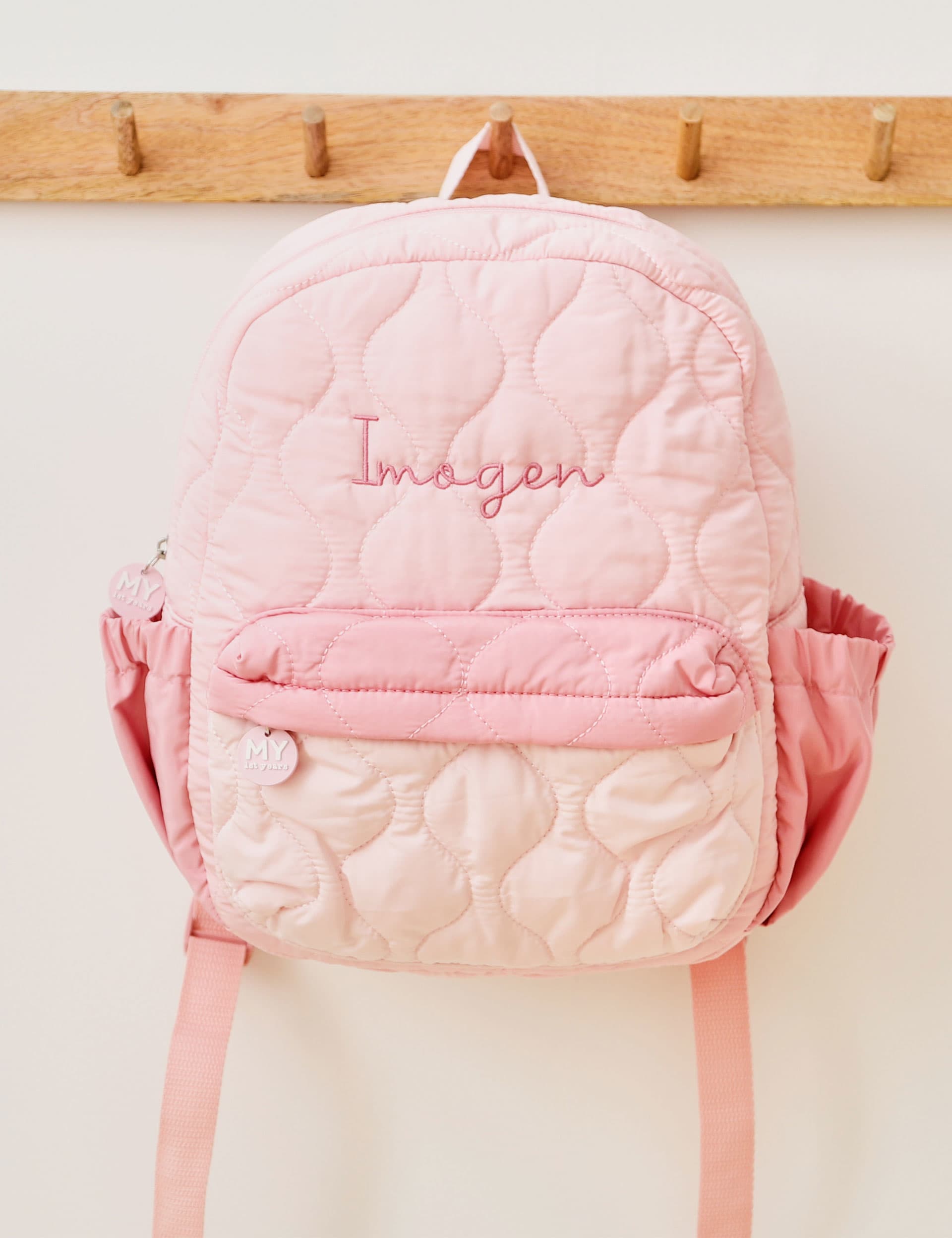 My 1St Years Boys Personalised Quilted Backpack - Pink Mix, Pink Mix,Grey Mix