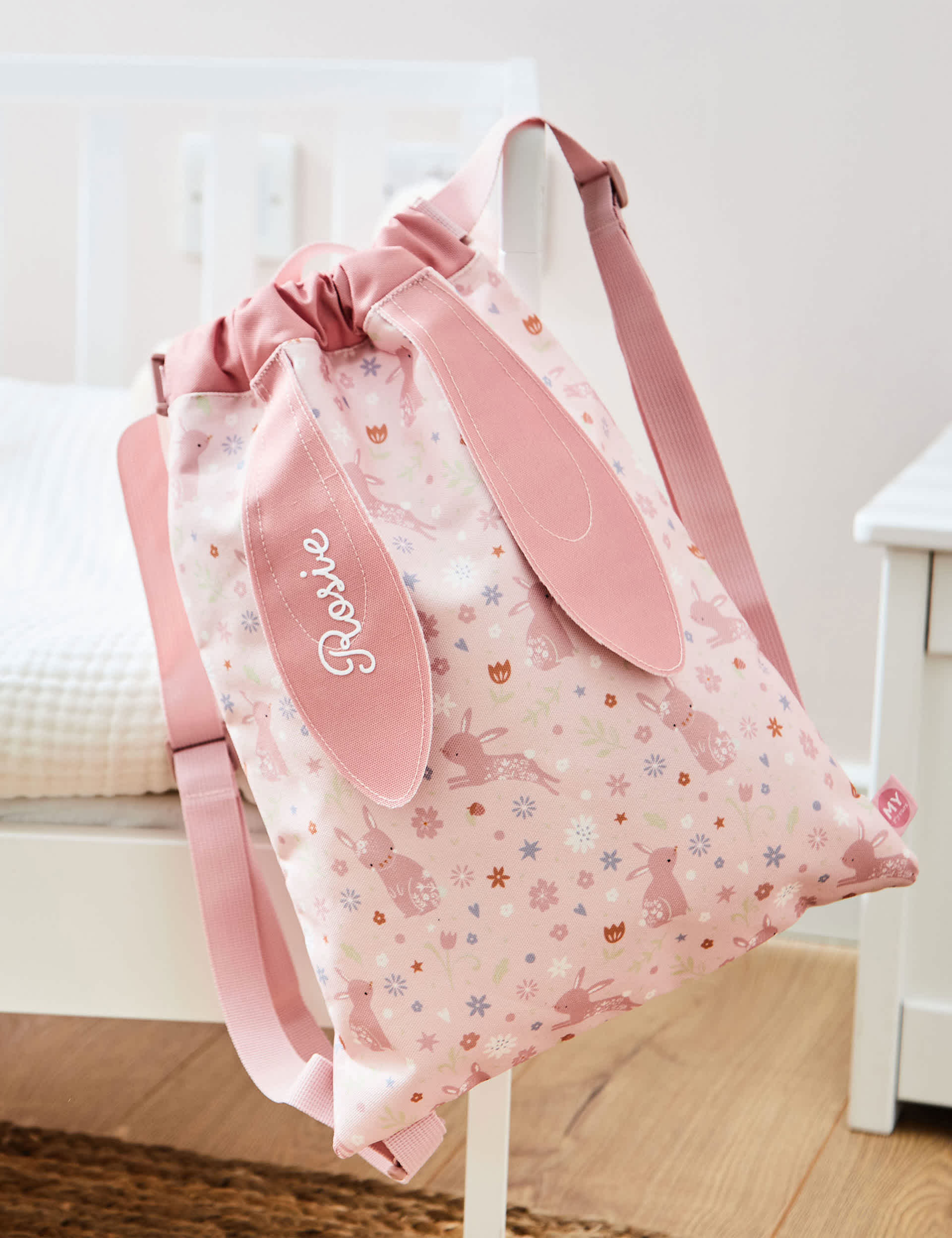 My 1St Years Girls Personalised Pink Bunny Drawstring Bag, Pink