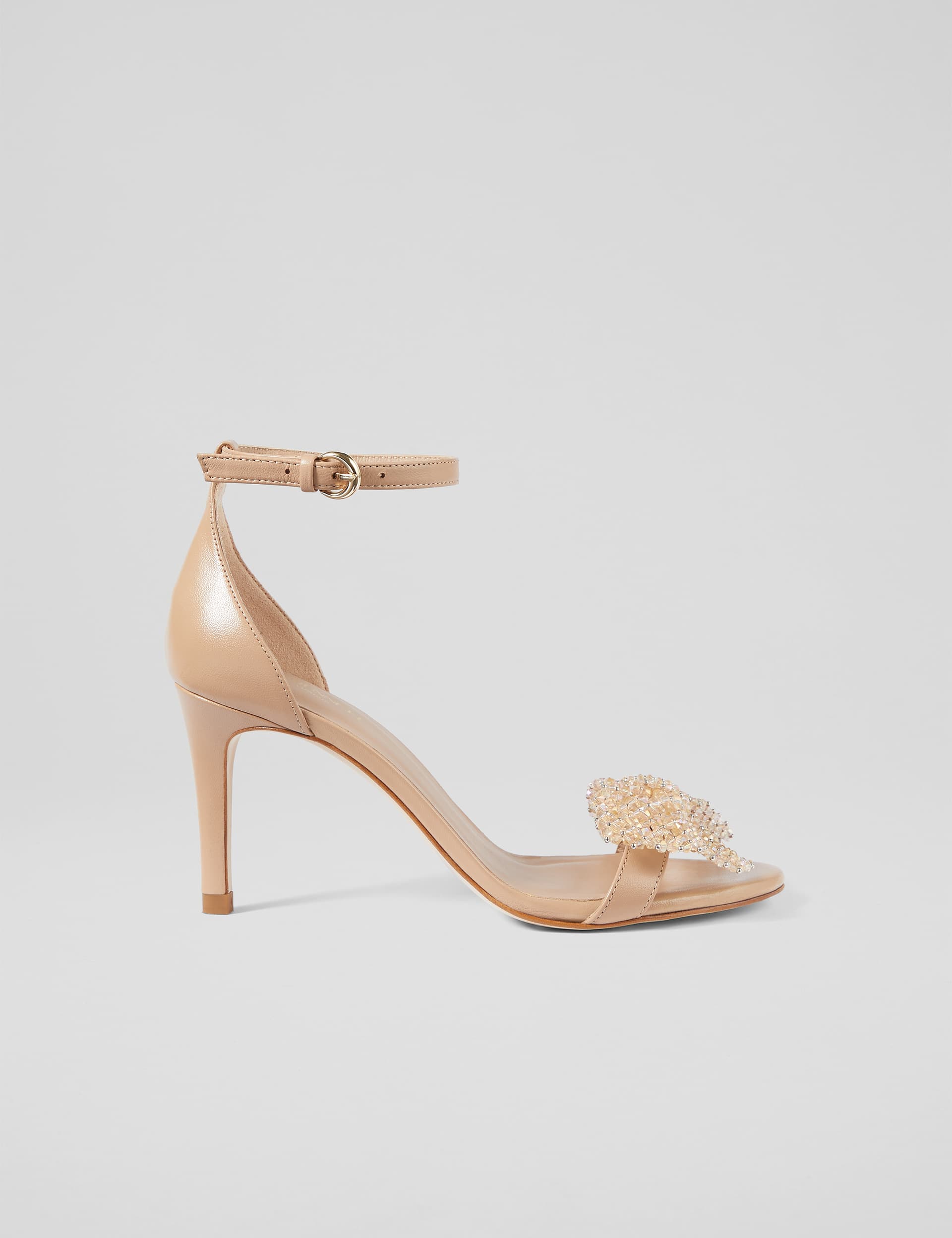 Lk Bennett Women's Leather Sparkle Bow Stiletto Heel Sandals - 5 - Beige, Beige