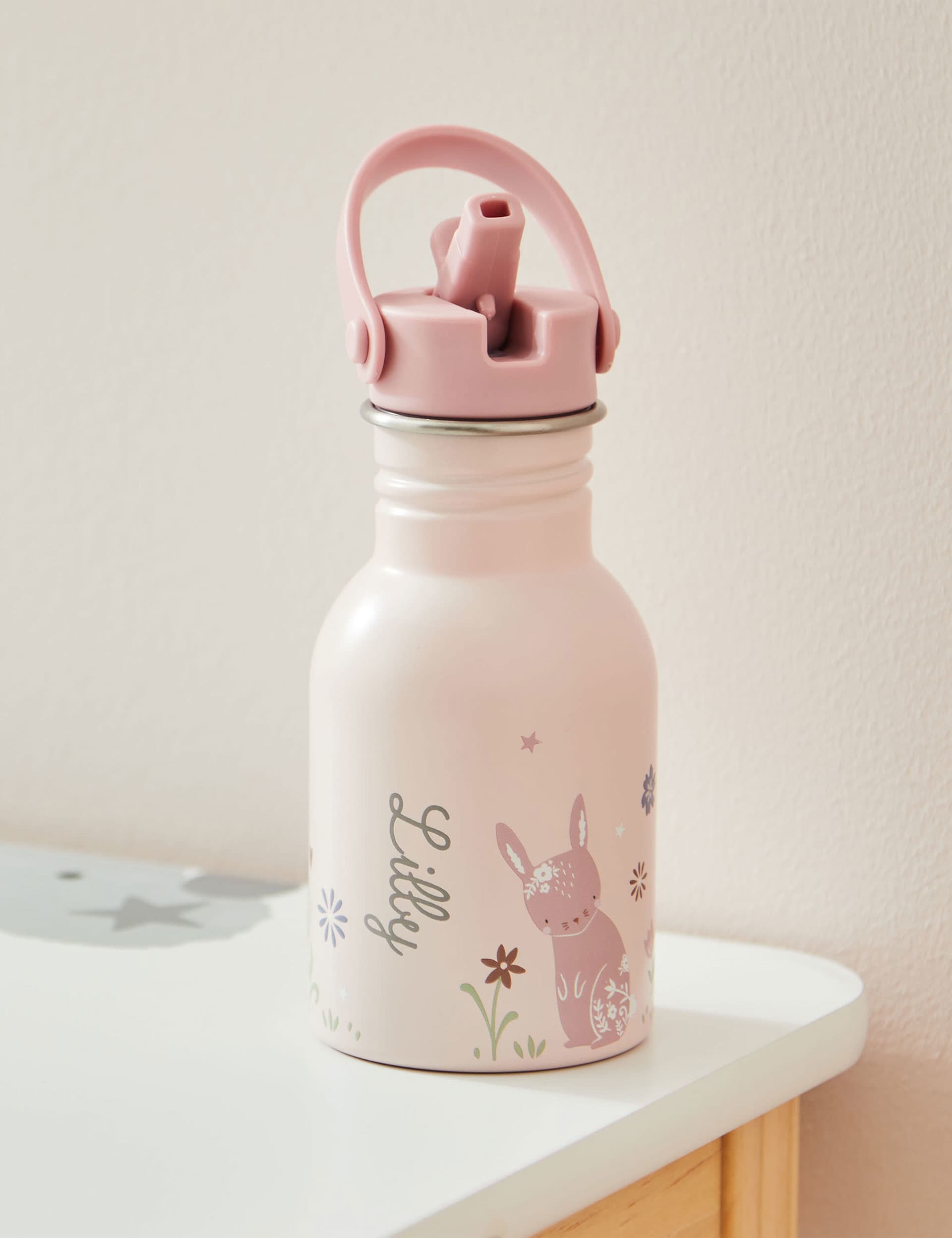 My 1St Years Girls Personalised Pink Bunny Water Bottle, Pink