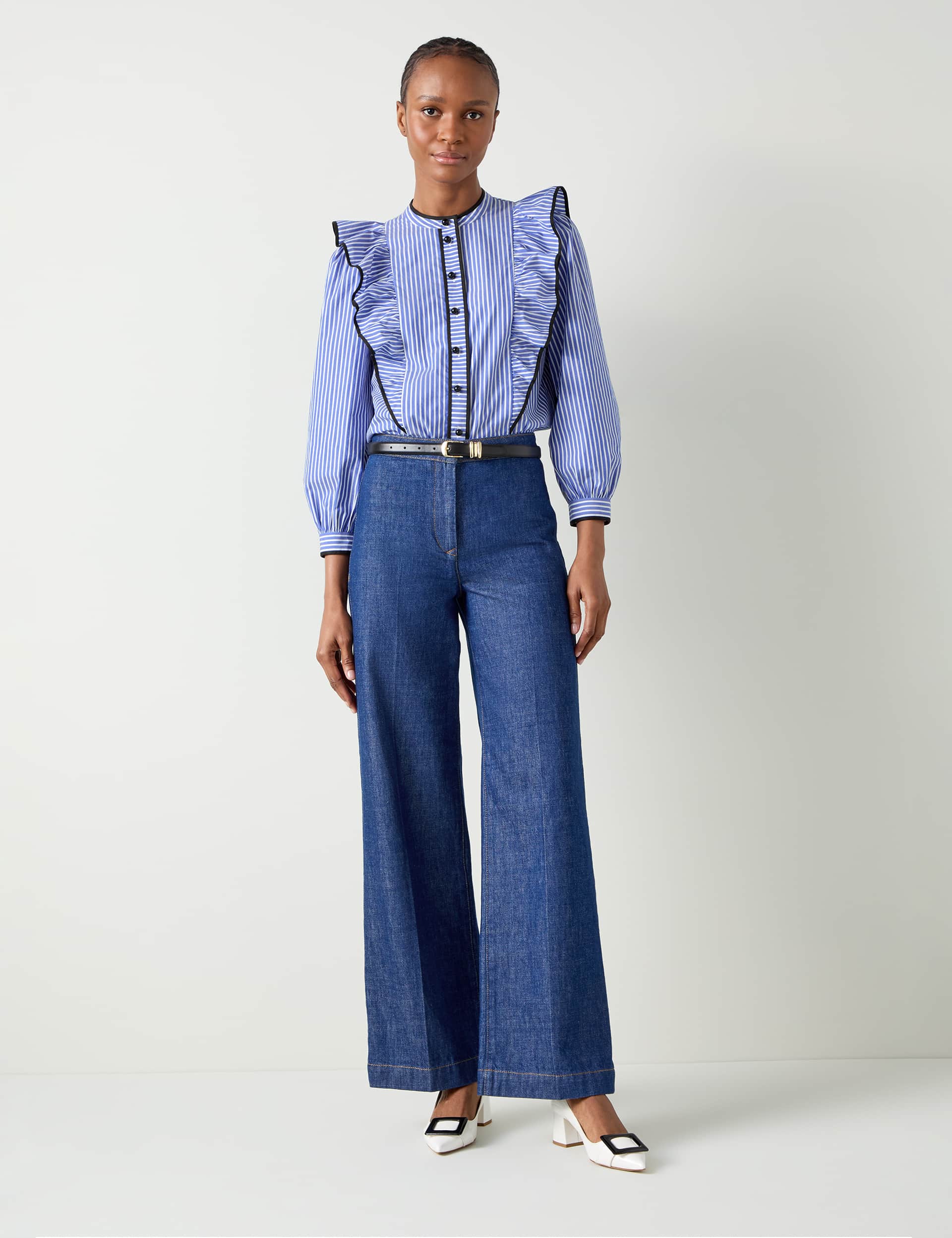 Lk Bennett Women's Pure Cotton Striped Ruffle Blouse