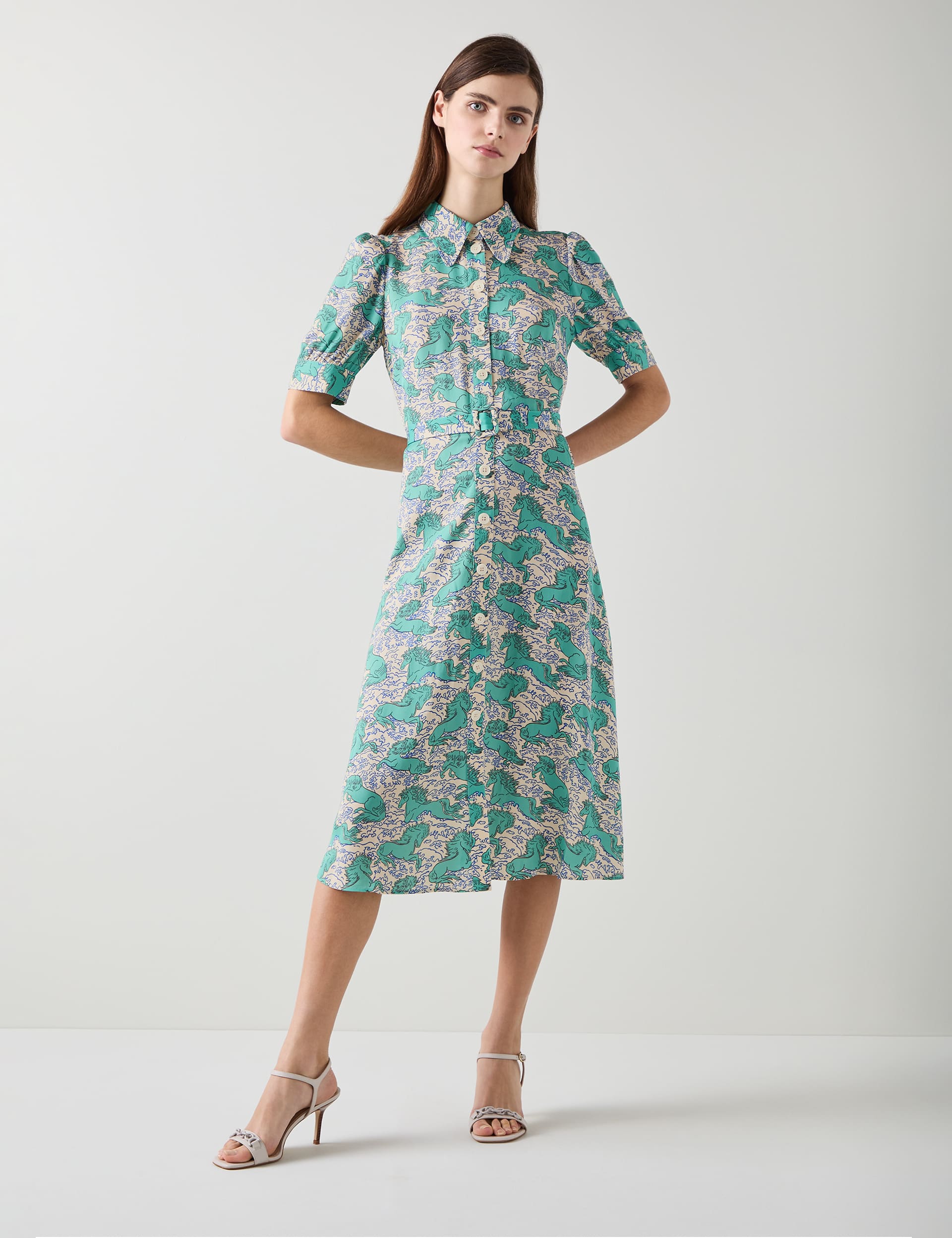 Lk Bennett Women's Printed Collared Knee Length Shirt Dress
