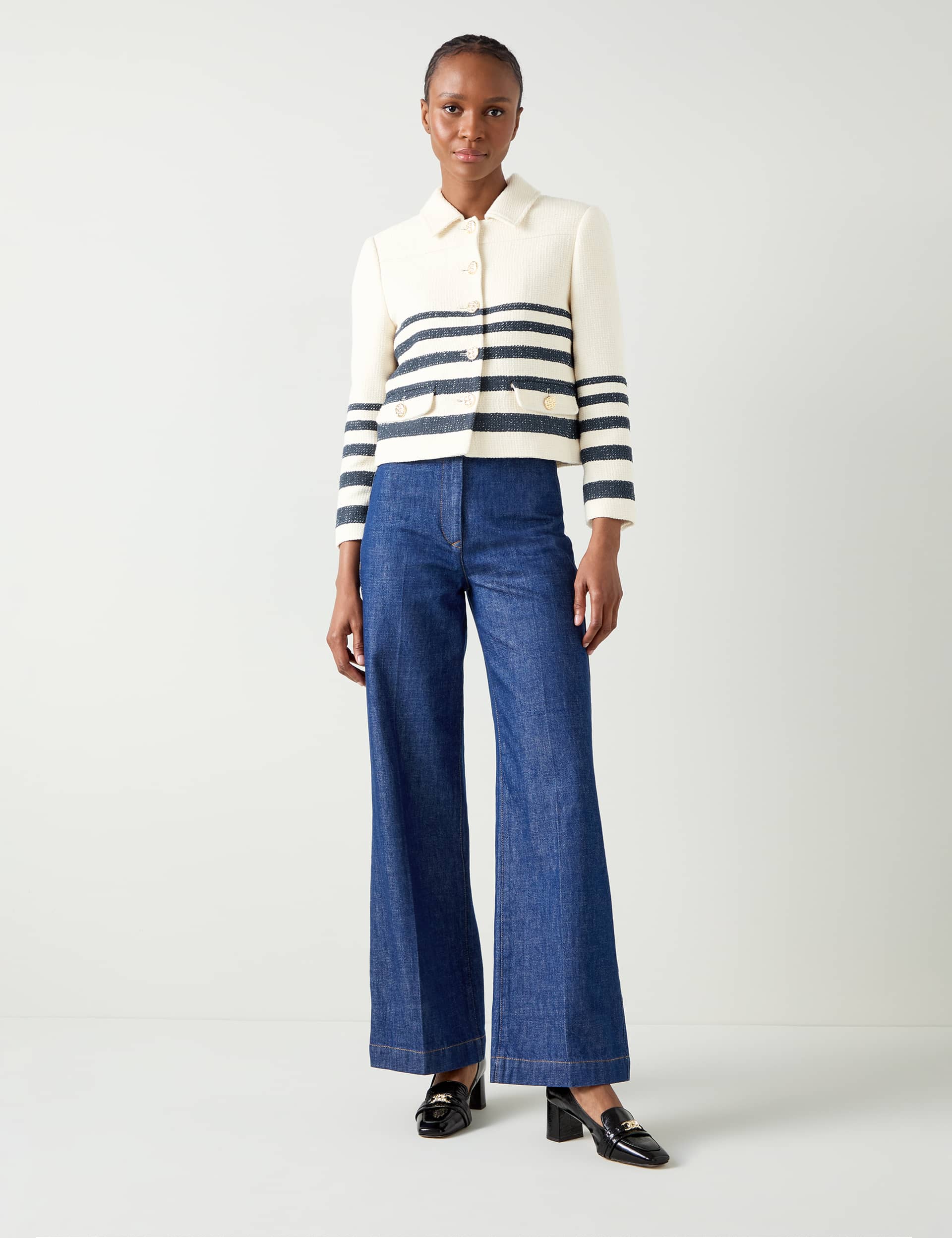 Lk Bennett Women's Cotton Rich Striped Cropped Jacket