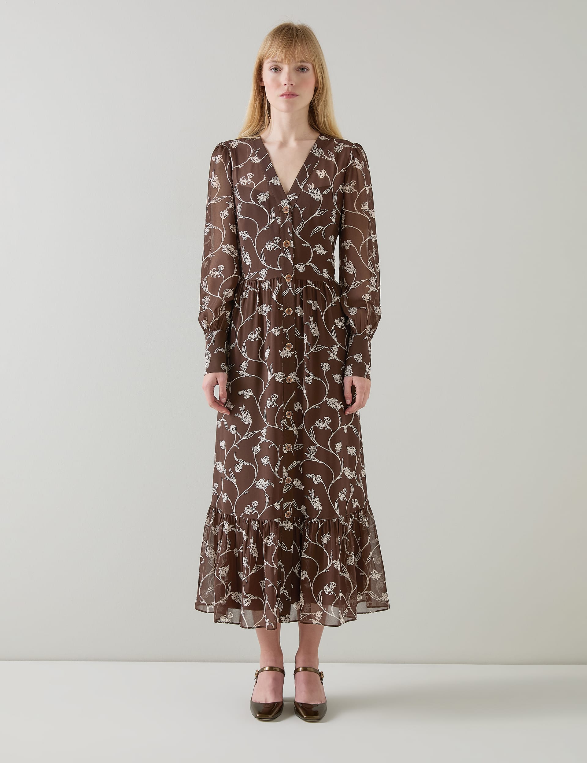 Lk Bennett Women's Floral V-Neck Button Front Midi Dress