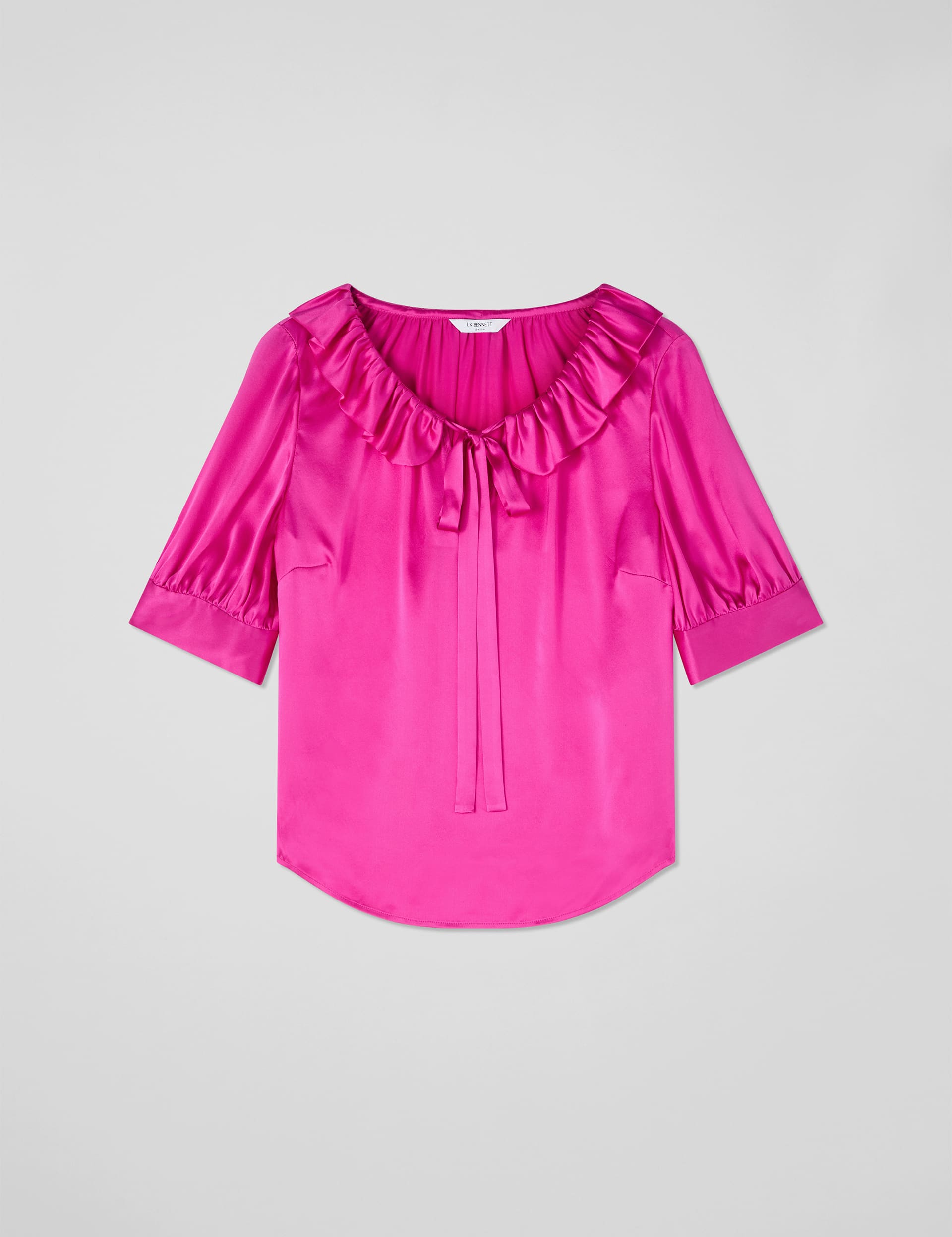 Lk Bennett Women's Pure Silk Frill Neck Blouse - 12 - Pink, Pink