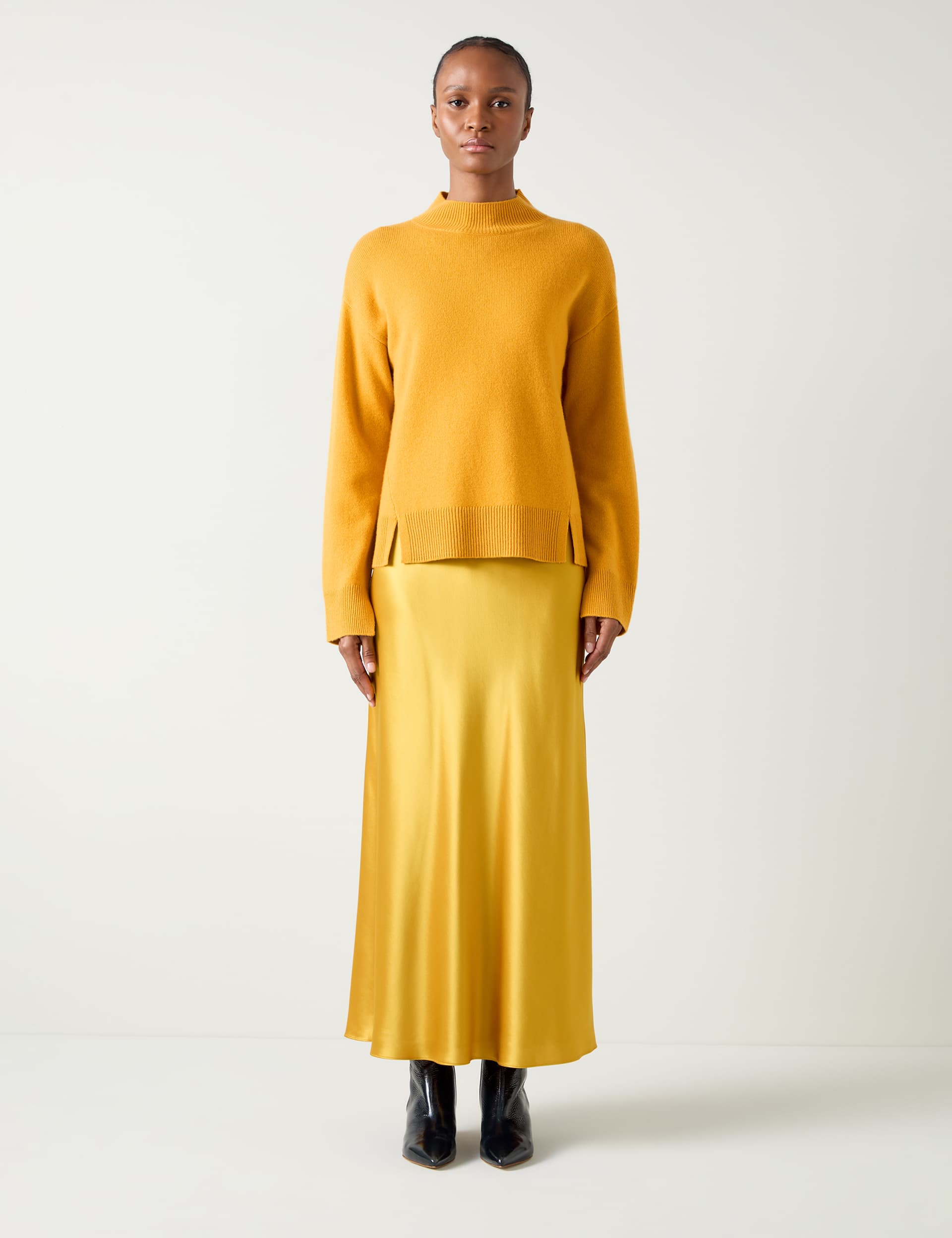 Lk Bennett Women's Merino Wool Blend Textured Funnel Neck Jumper - Yellow Mix, Yellow Mix